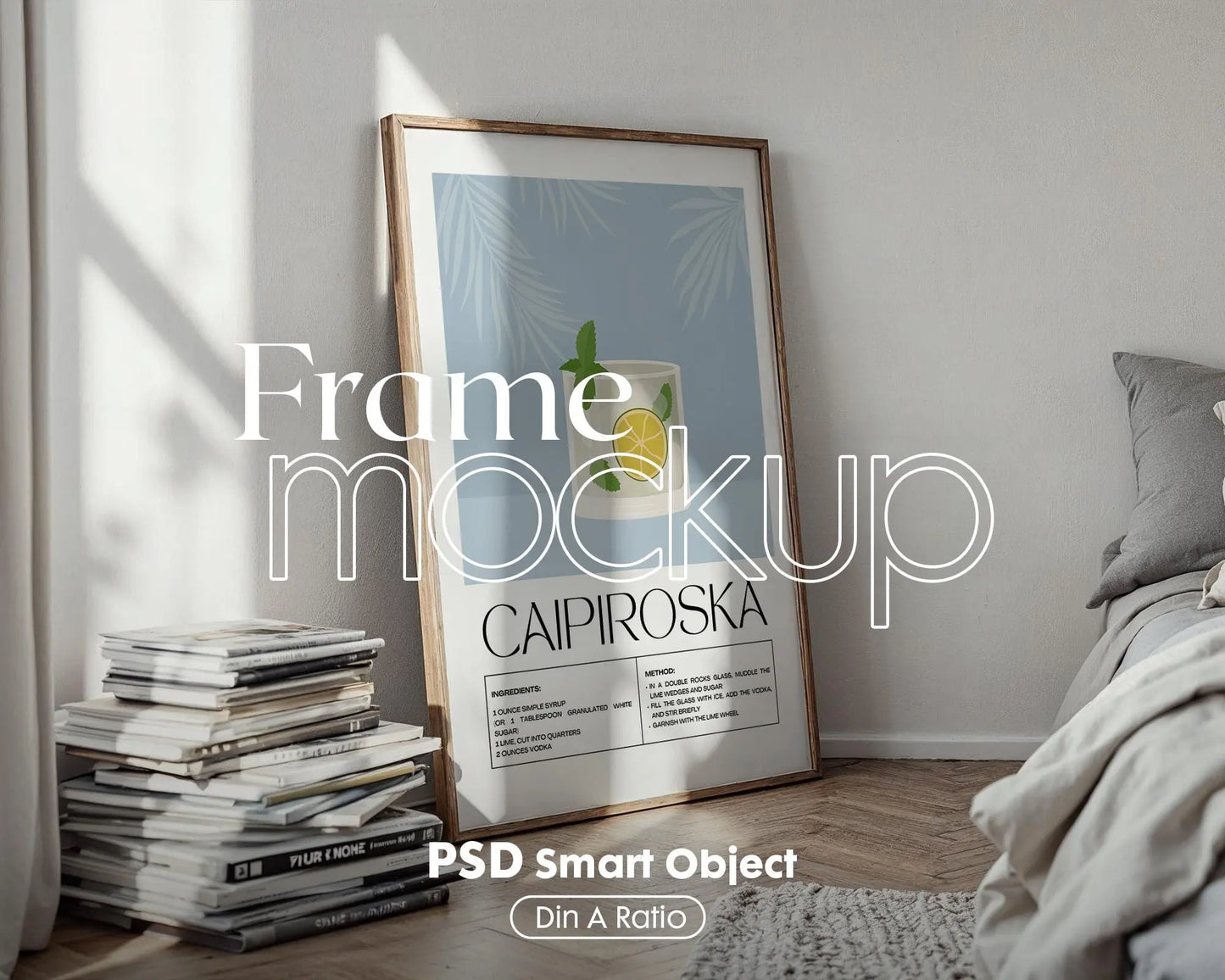 Blank Wooden Poster Frame Mockup - Minimalist Artwork Frame Digital Download with Smart Object for Instant Use