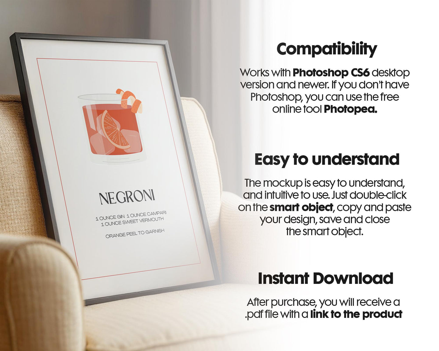 Blank Wooden Poster Frame Mockup, Minimalist Frame Mockup for Digital Download, Posters and Artwork Smart Object Instant Download