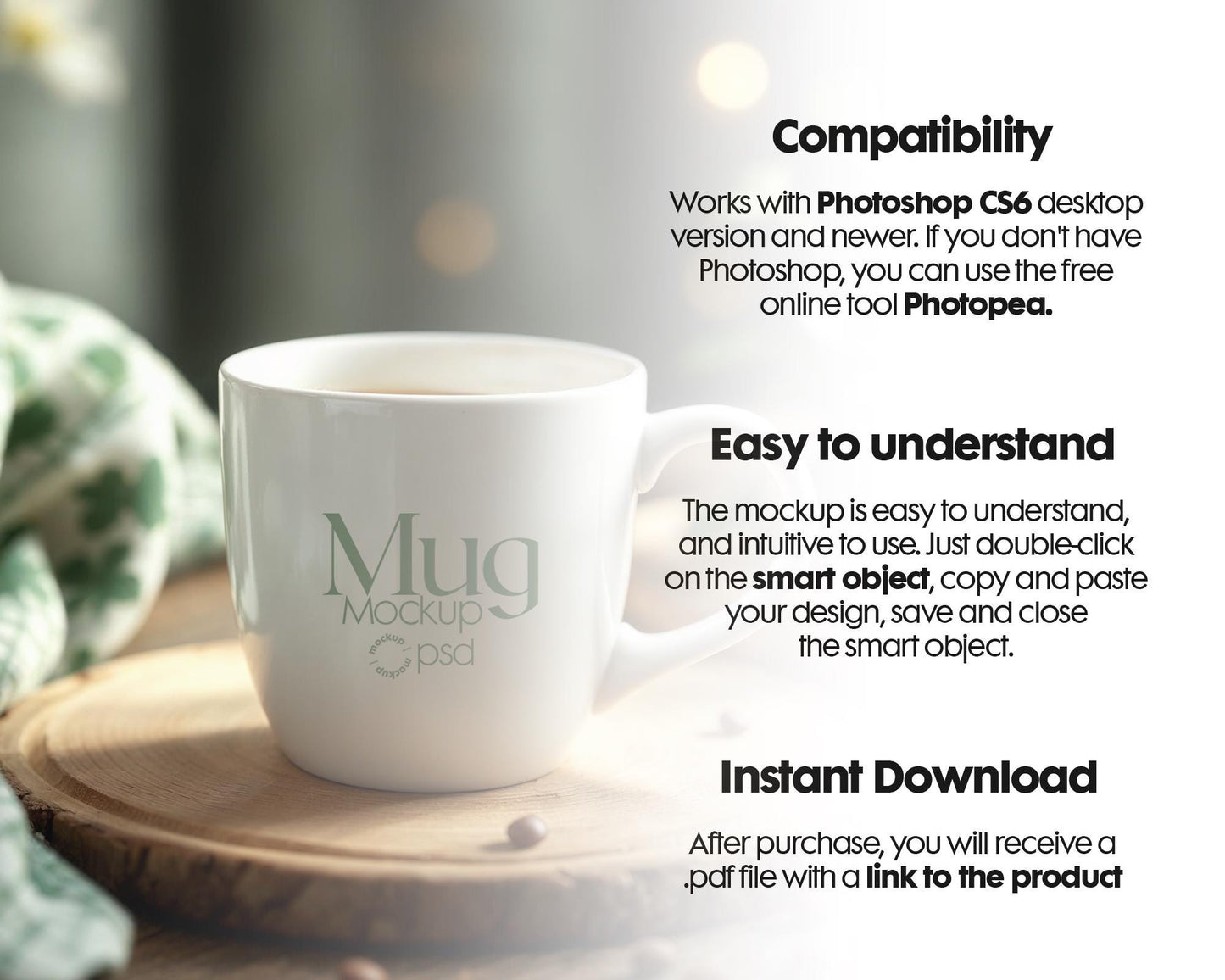 White 11oz Mug Mockup PSD, White Ceramic Cup Mockup, Coffee Mug Mockup, White Coffee Mug 11oz Mug Mockup, PSD Smart Layer Mockup