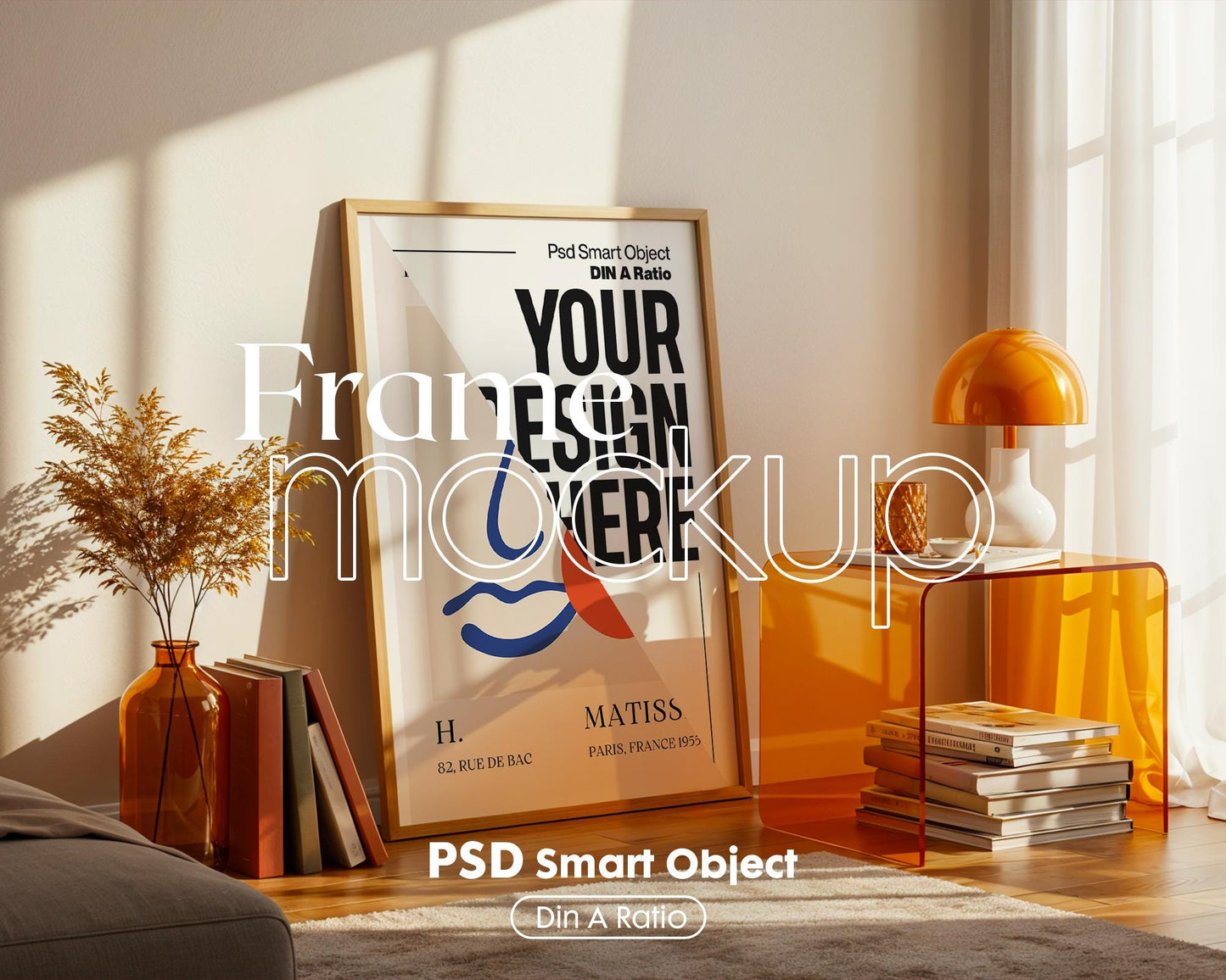 Blank Wooden Poster Frame Mockup, Room Frame Mockup, Minimalist Frame Mockup for Digital Download, Posters and Artwork Instant Download