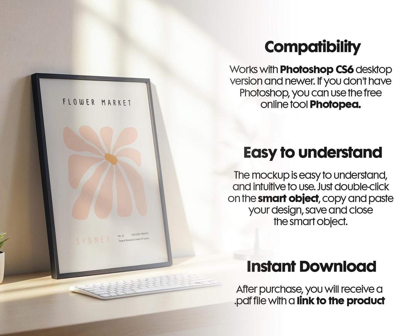 Blank Wooden Poster Frame Mockup, Minimalist Frame Mockup for Digital Download, Posters and Artwork Smart Object Instant Download