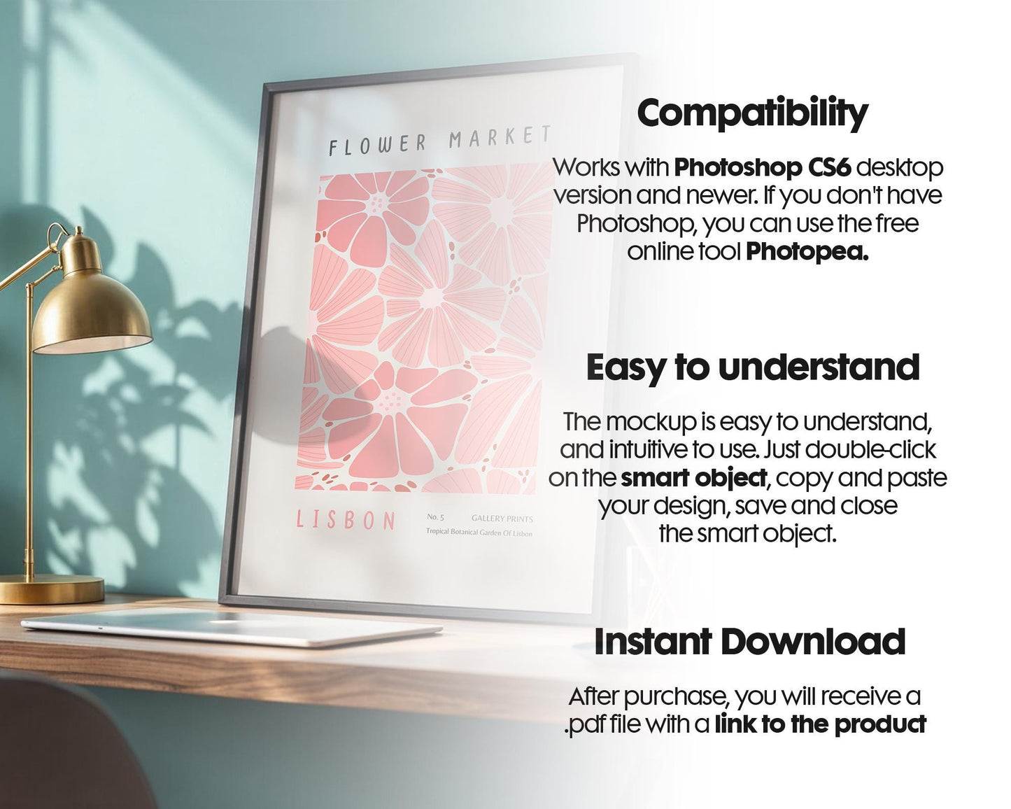 Blank Wooden Poster Frame Mockup, Minimalist Frame Mockup for Digital Download, Posters and Artwork Smart Object Instant Download