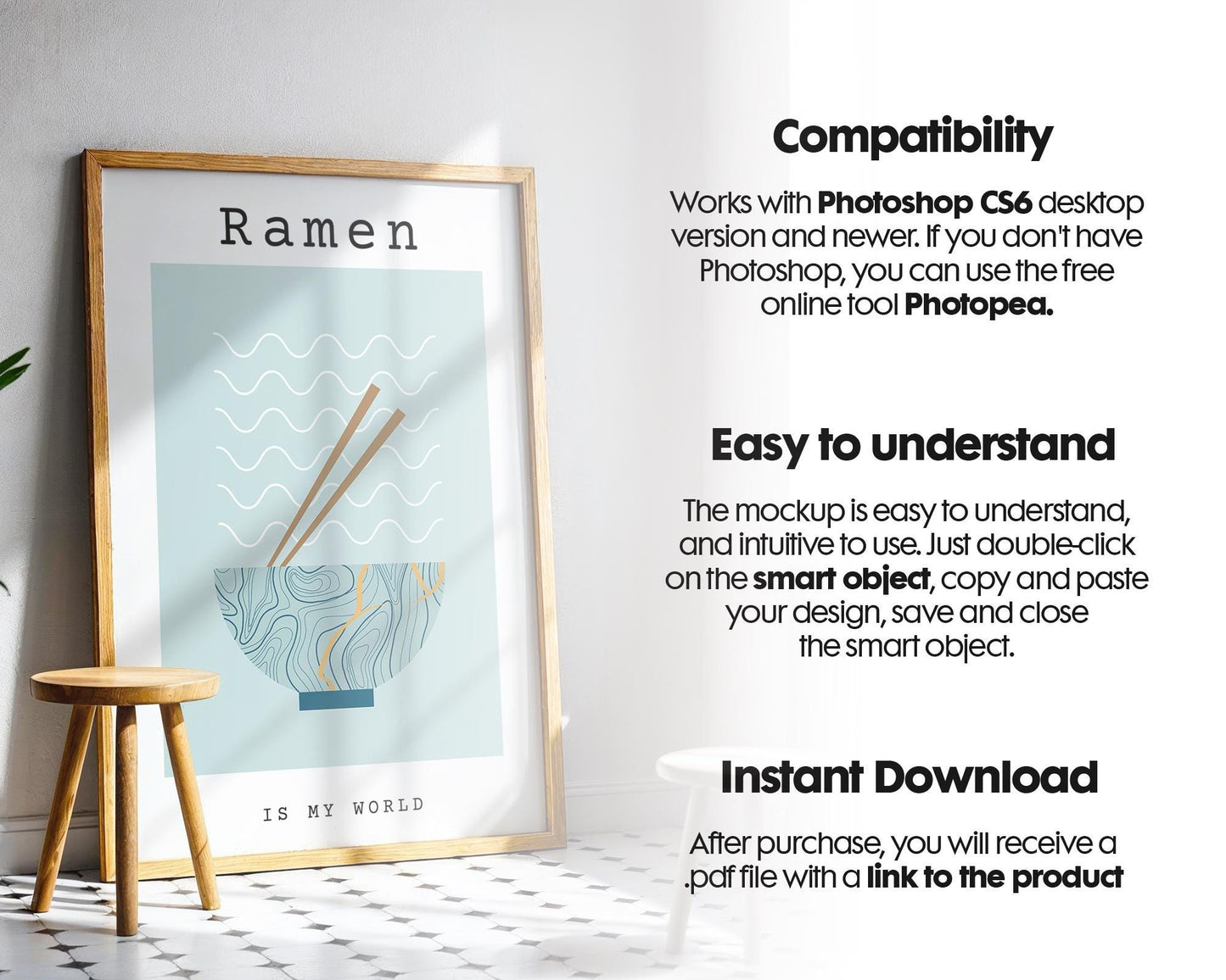 Kitchen Frame Mockup | DIN A Artwork Mockup Frames | Aesthetic Kitchen Vertical Wood Frame Mockup | Poster Mockup Templete PSD