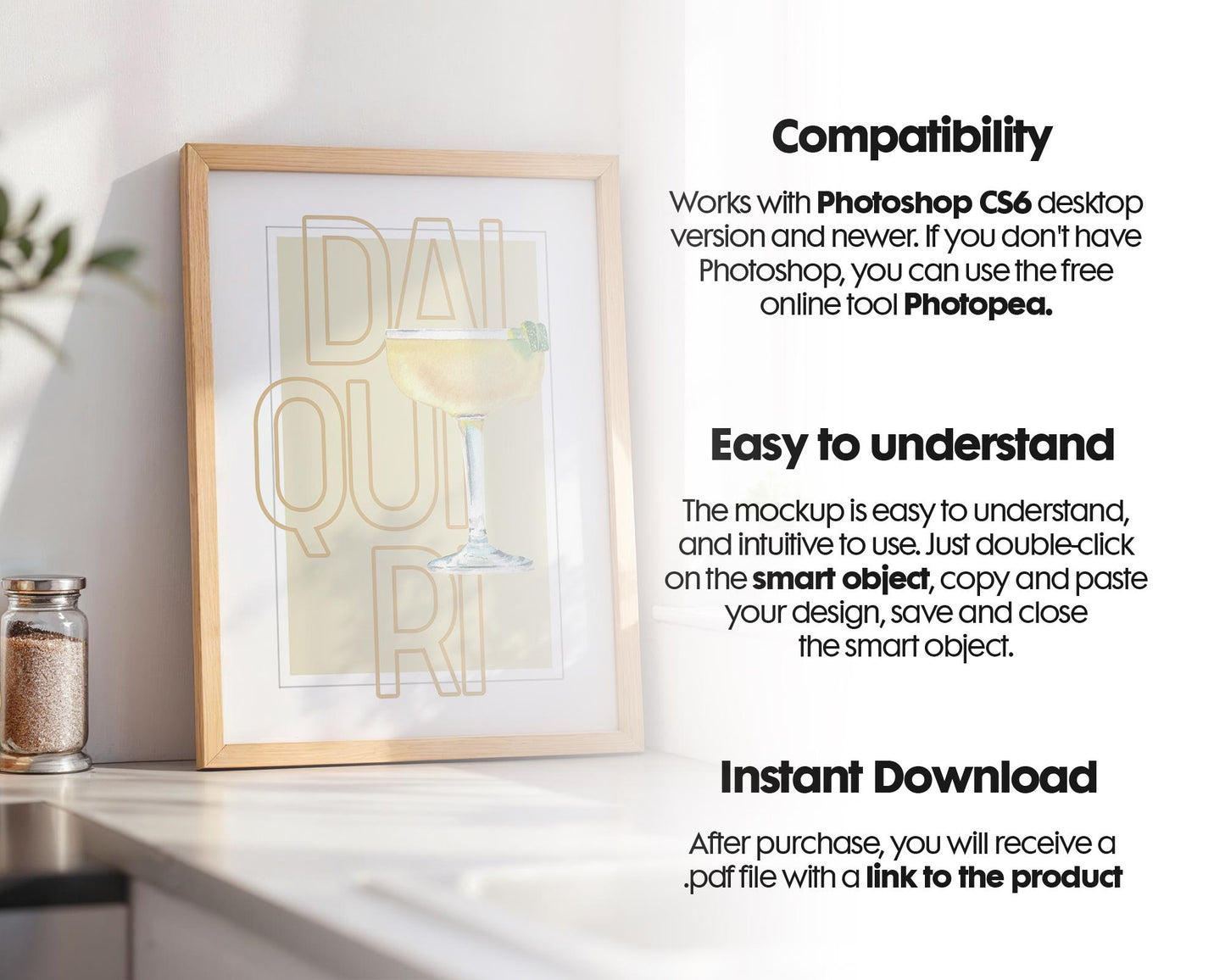 Kitchen Frame Mockup | DIN A Artwork Mockup Frames | Aesthetic Kitchen Vertical Wood Frame Mockup | Poster Mockup Templete PSD