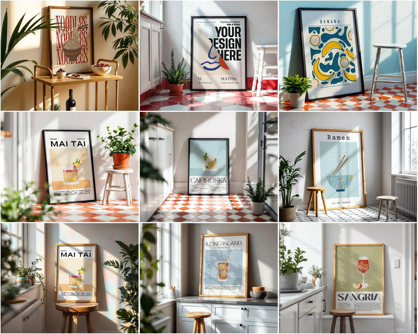 Kitchen Frame Mockup Bundle 65+ PSD Kitchen Poster Frames Din A Ratio Mockups for Recipes & Food Art