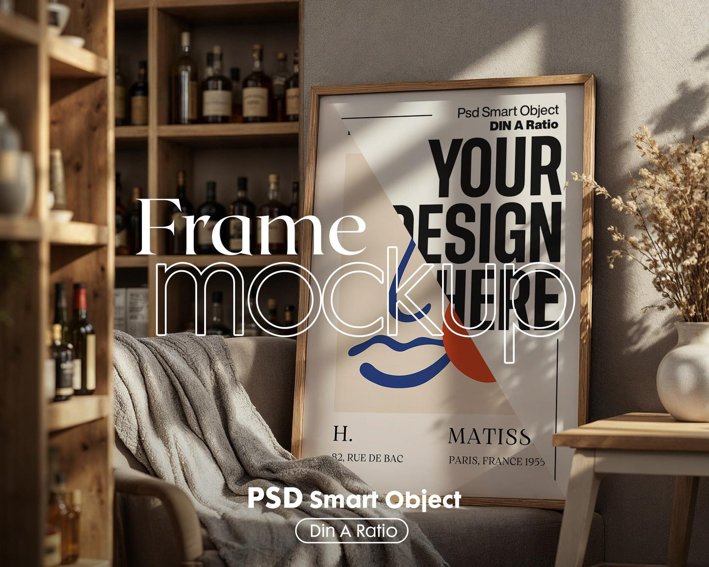 Blank Wooden Poster Frame Mockup, Minimalist Frame Mockup for Digital Download, Posters and Artwork Smart Object Instant Download