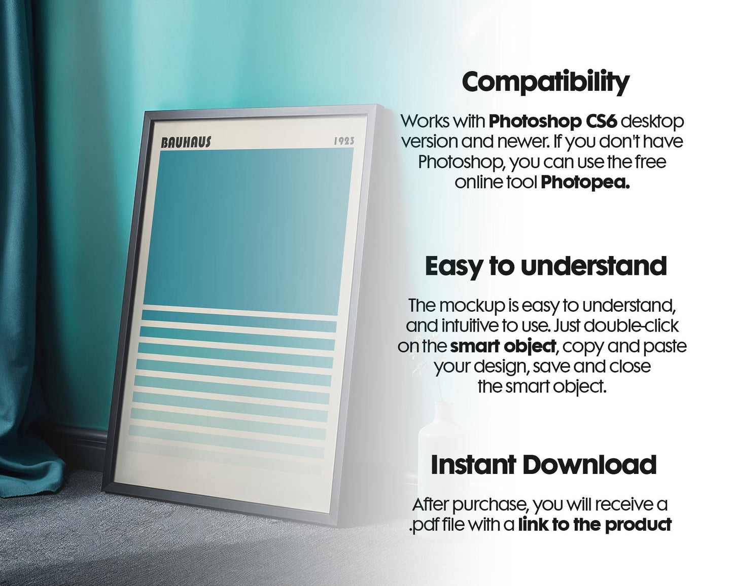 Blank Wooden Poster Frame Mockup, Minimalist Frame Mockup for Digital Download, Posters and Artwork Smart Object Instant Download