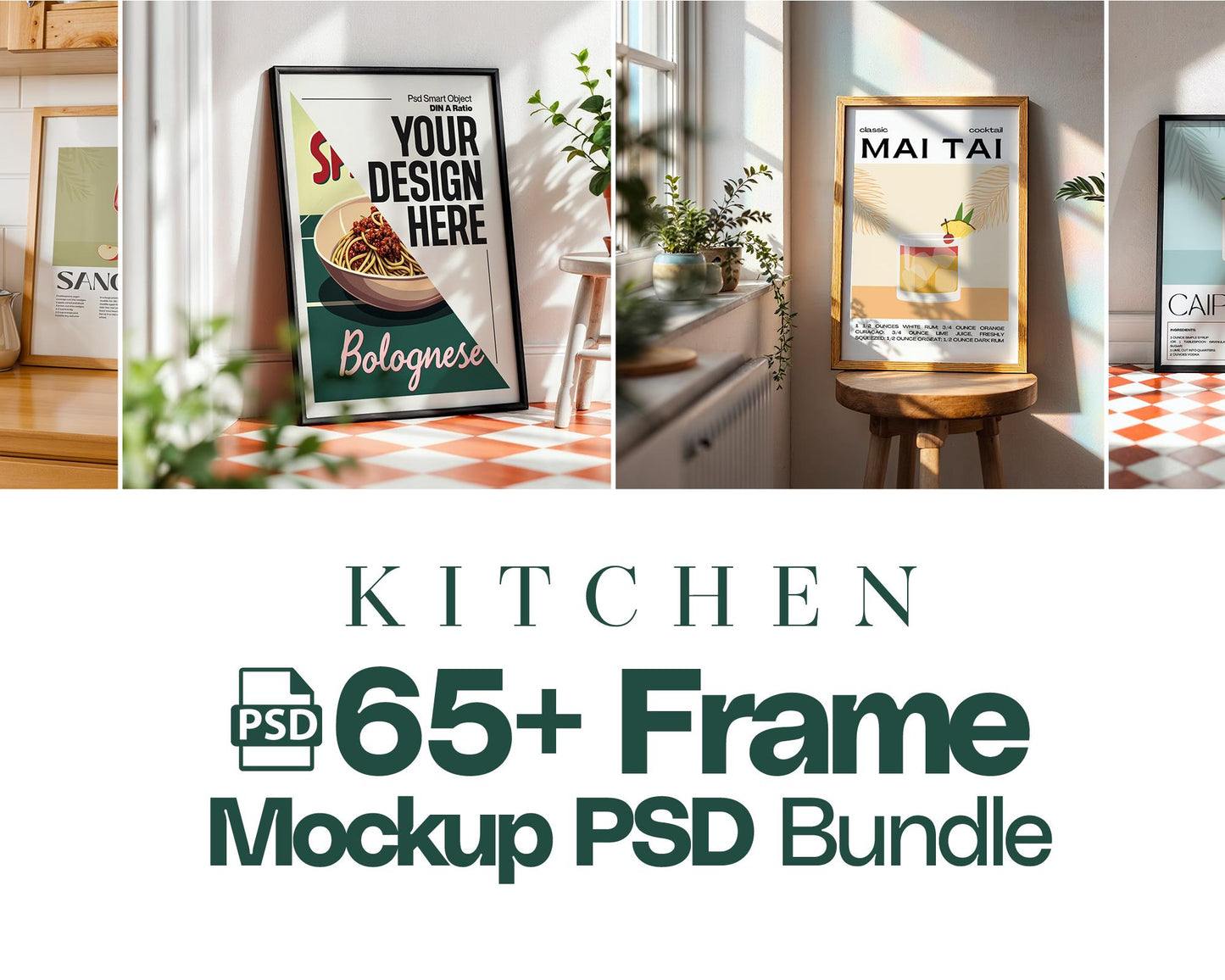 Kitchen Frame Mockup Bundle 65+ PSD Kitchen Poster Frames Din A Ratio Mockups for Recipes & Food Art