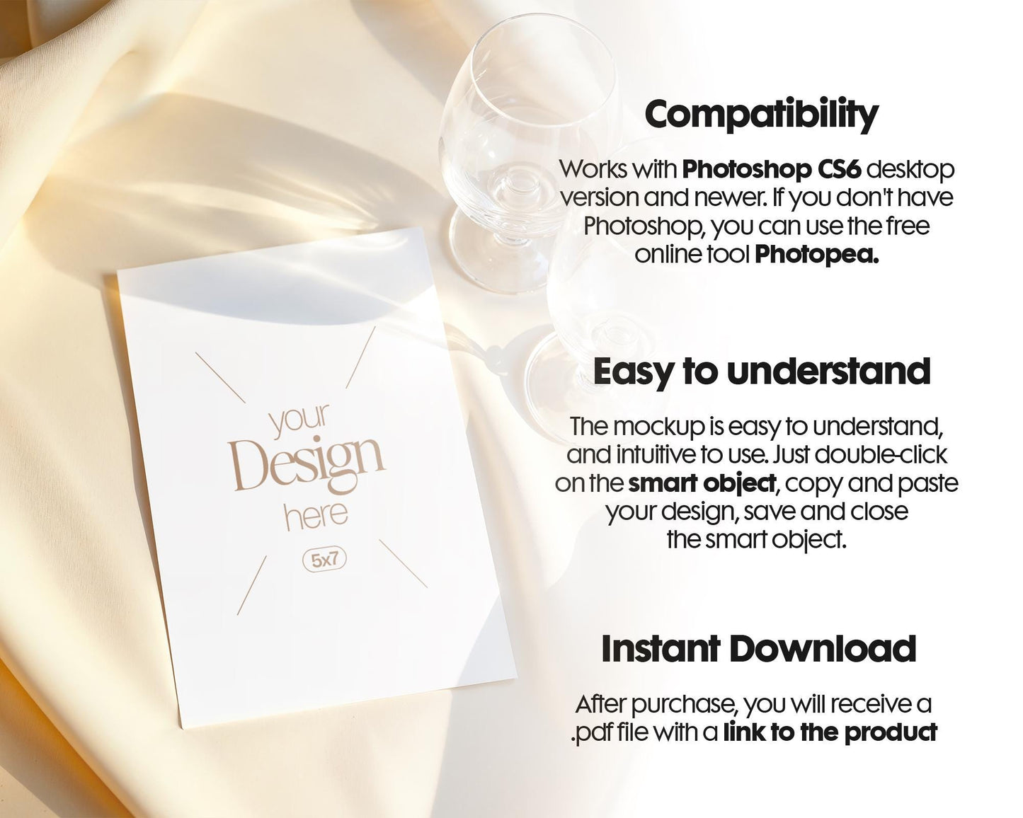5x7 Card Mockup PSD | Minimalist White Stationery Mockup for Wedding, Baby Shower & Invitation Cards, Editable Smart Object Template