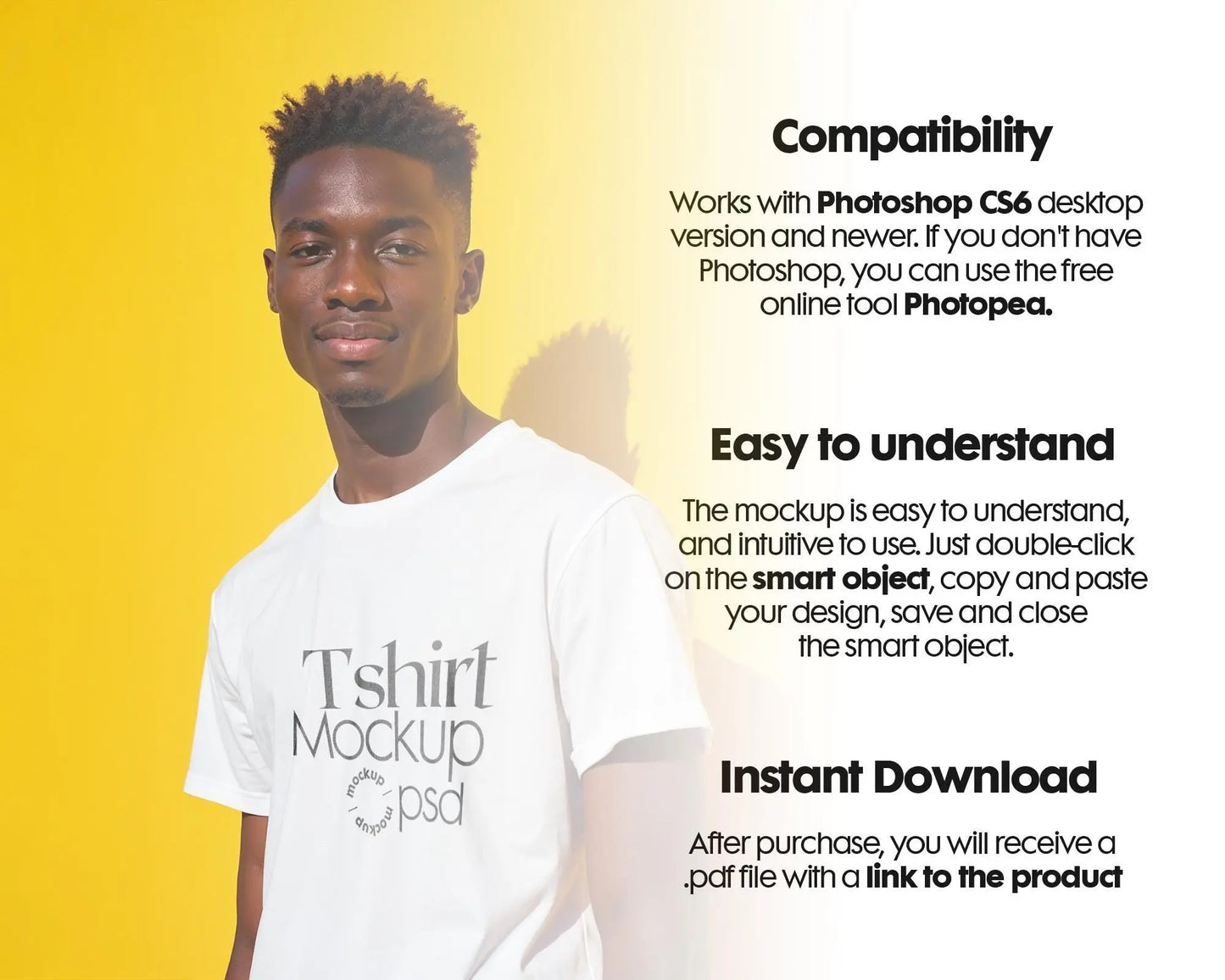 Male Model White T-Shirt Mockup PSD, Gildan & Bella Canvas 3001, African Model Tee Template for Custom Apparel Design