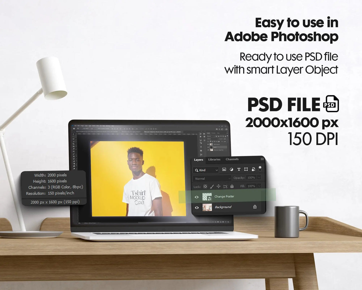Male Model White T-Shirt Mockup PSD, Gildan & Bella Canvas 3001, African Model Tee Template for Custom Apparel Design