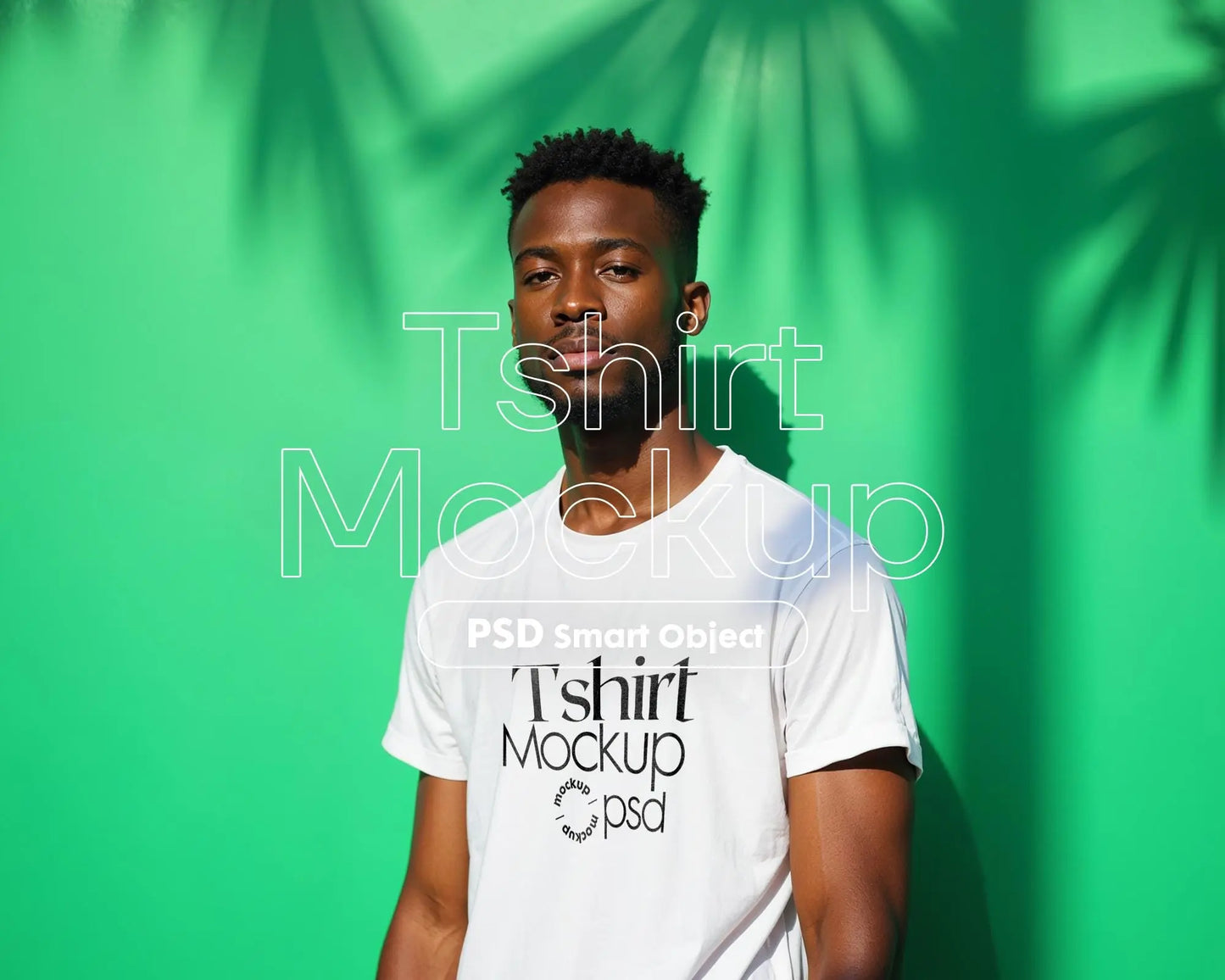 Male Model White T-Shirt Mockup PSD, Gildan & Bella Canvas 3001, African Model Tee Template for Custom Apparel Design