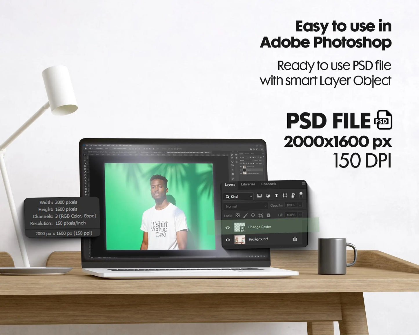 Male Model White T-Shirt Mockup PSD, Gildan & Bella Canvas 3001, African Model Tee Template for Custom Apparel Design