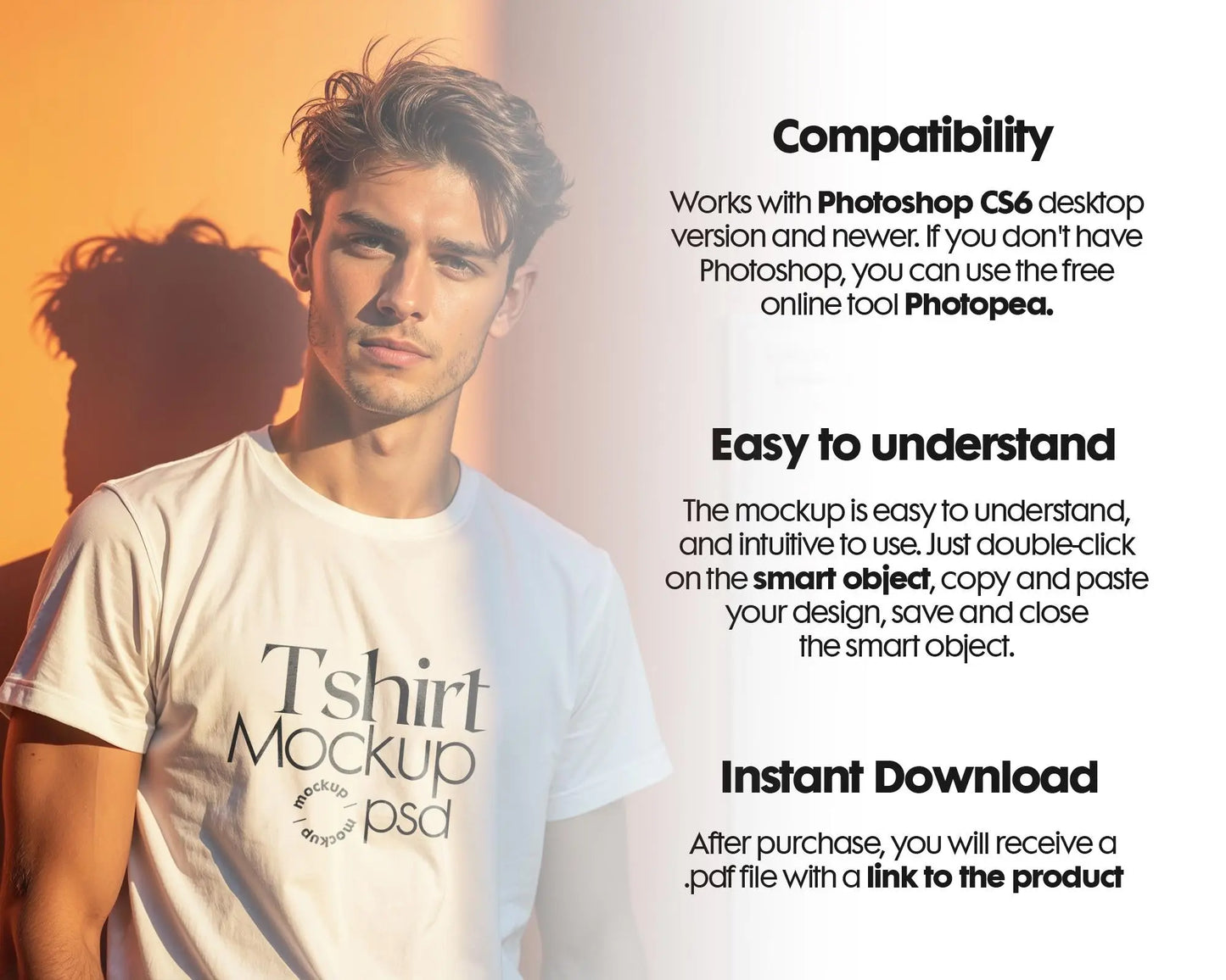 Male Model White T-Shirt Mockup PSD - Gildan & Bella Canvas 3001 Template for Custom Apparel Design, PSD Smart Object