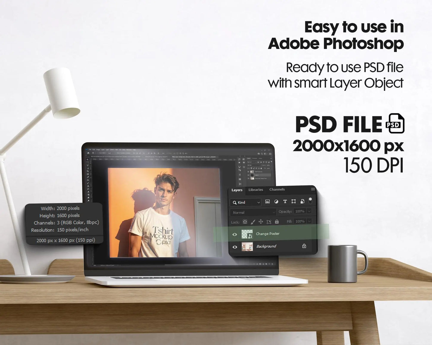 Male Model White T-Shirt Mockup PSD - Gildan & Bella Canvas 3001 Template for Custom Apparel Design, PSD Smart Object
