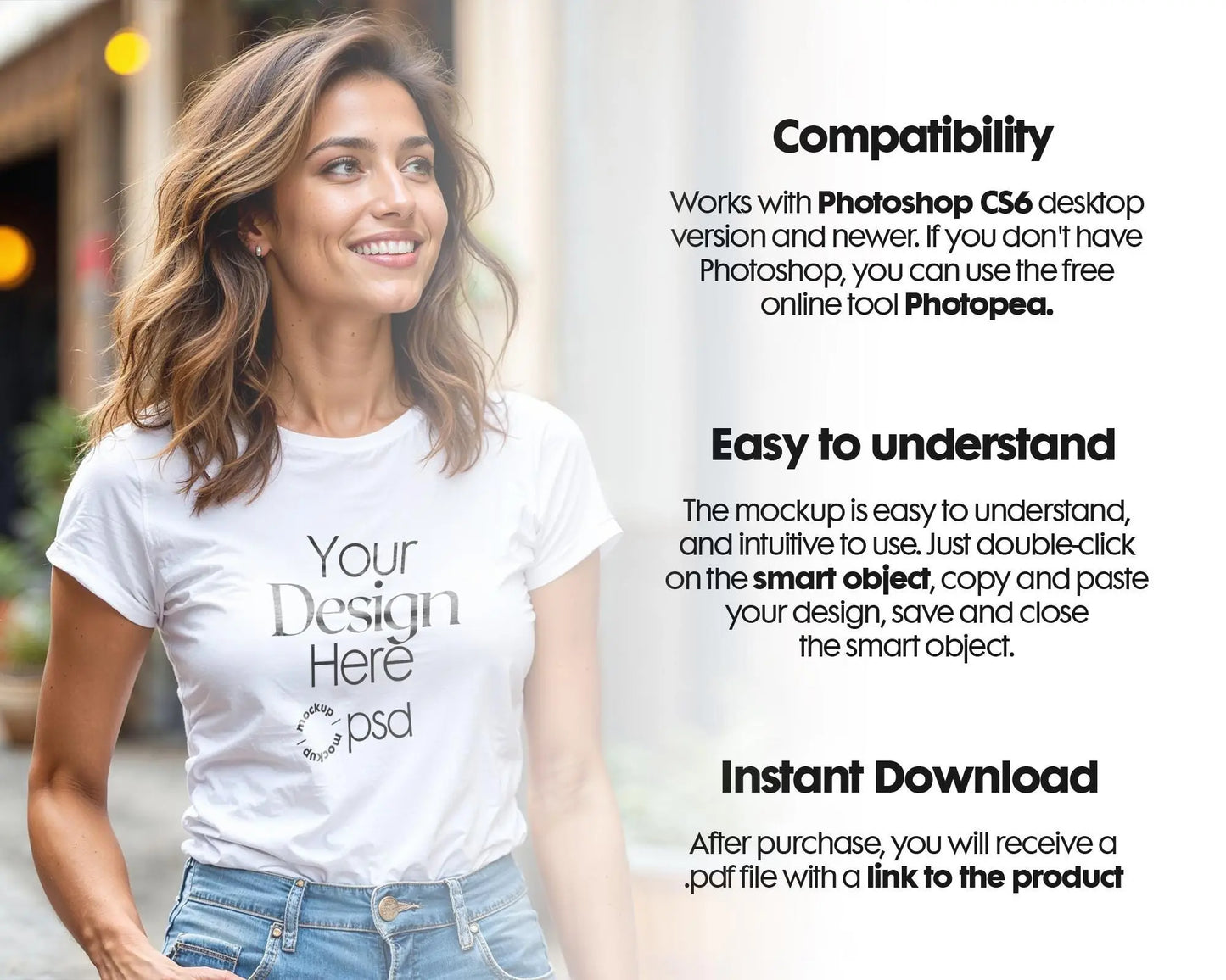 Woman White T-Shirt Mockup PSD,Gildan 64000 Model Tee Template for Fashion Design & Branding
