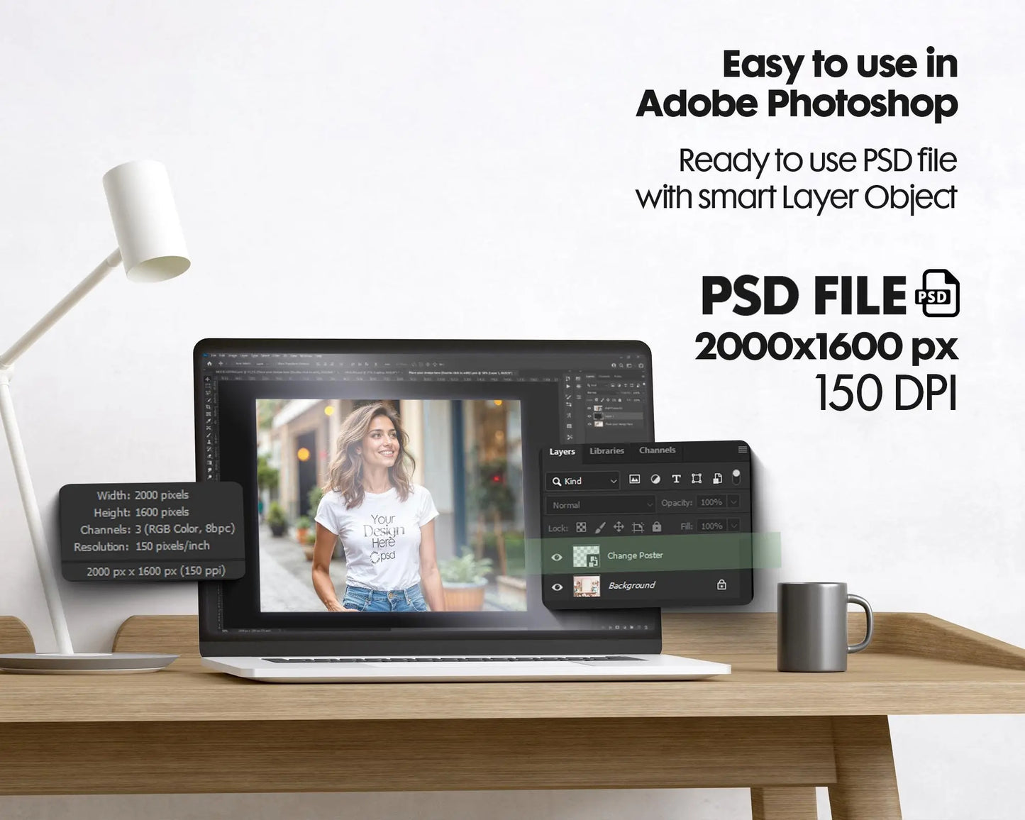 Woman White T-Shirt Mockup PSD,Gildan 64000 Model Tee Template for Fashion Design & Branding