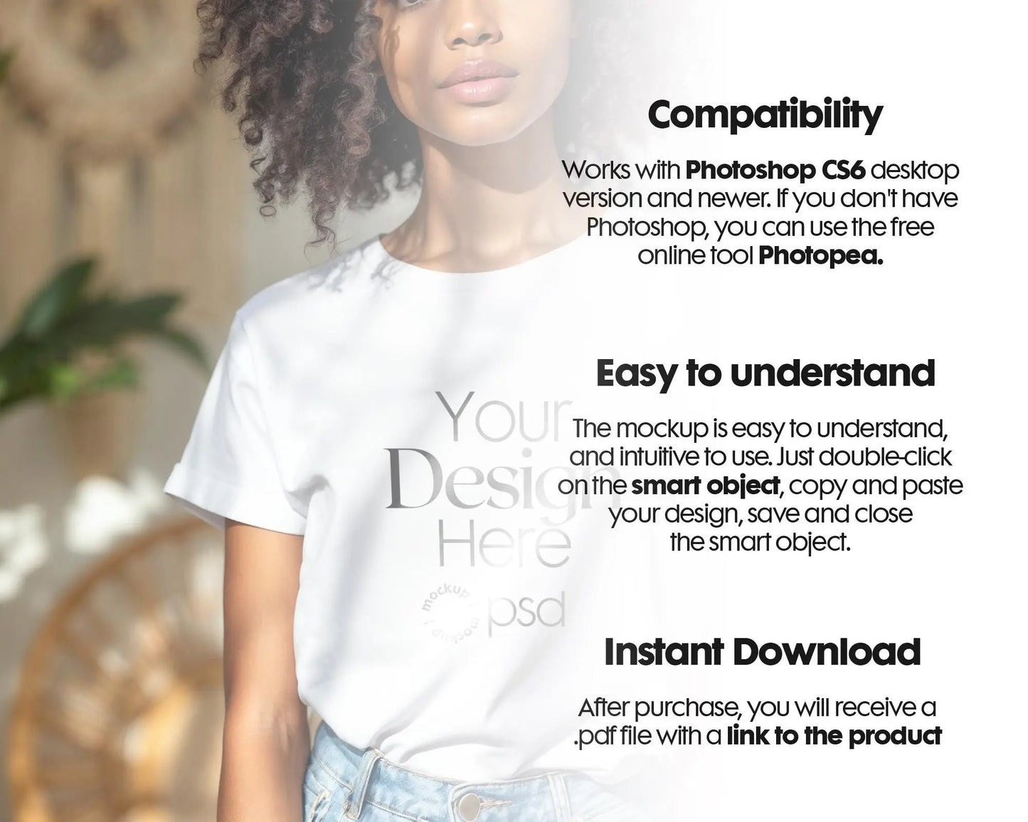 Woman White T-Shirt Mockup PSD | Gildan 64000 & Bella Canvas 3001 Print on Demand Tee Mockups for Designers, Boho Style Tshirt
