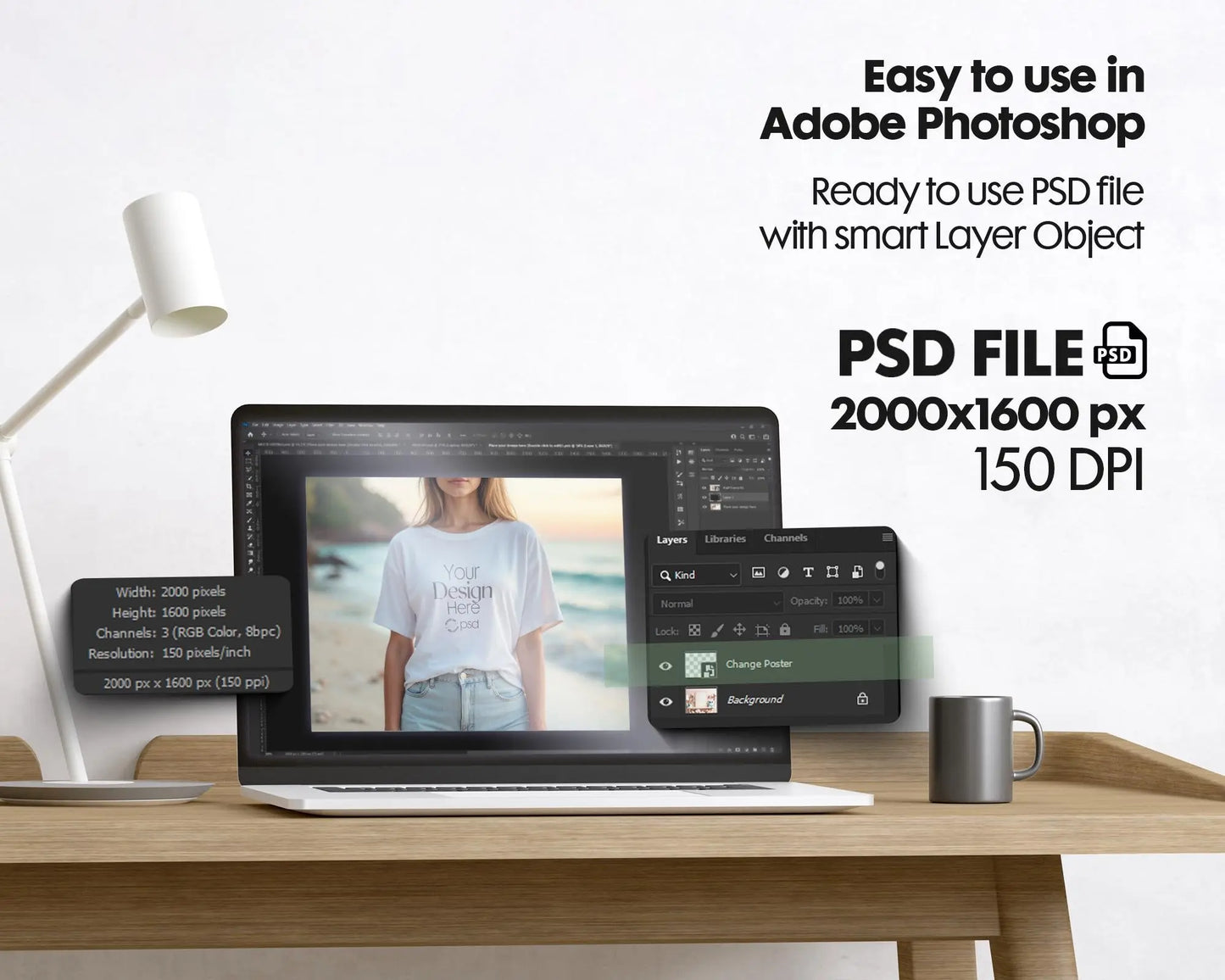 Woman White T-Shirt Mockup PSD | Gildan 64000 & Bella Canvas 3001 Print on Demand Tee Mockups for Designers, Boho Style Tshirt
