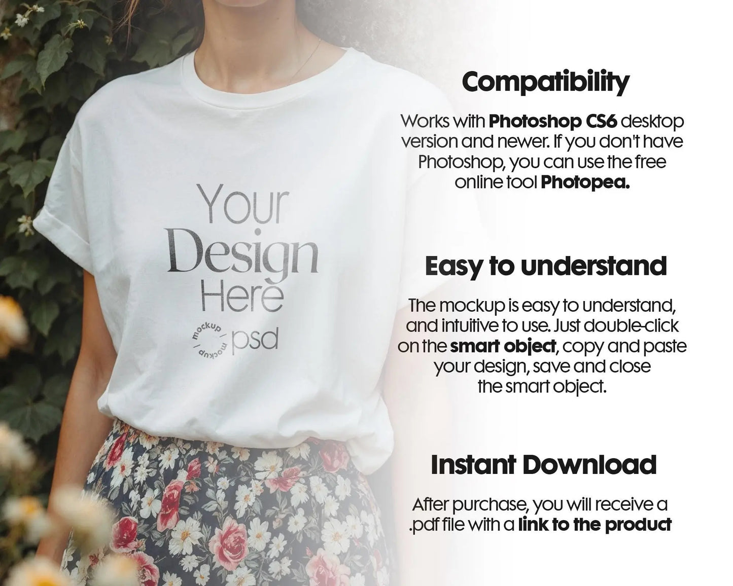 Woman White T-Shirt Mockup PSD | Gildan 64000 & Bella Canvas 3001 Print on Demand Tee Mockups for Designers, Boho Style Tshirt