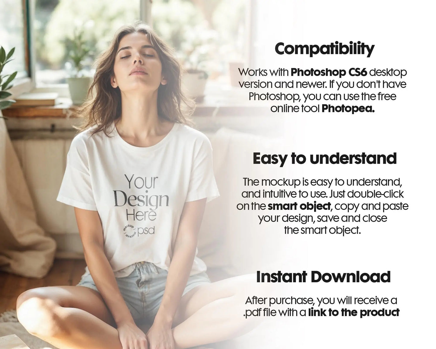 Woman White T-Shirt Mockup PSD | Gildan 64000 & Bella Canvas 3001 Print on Demand Tee Mockups for Designers, Boho Style Tshirt
