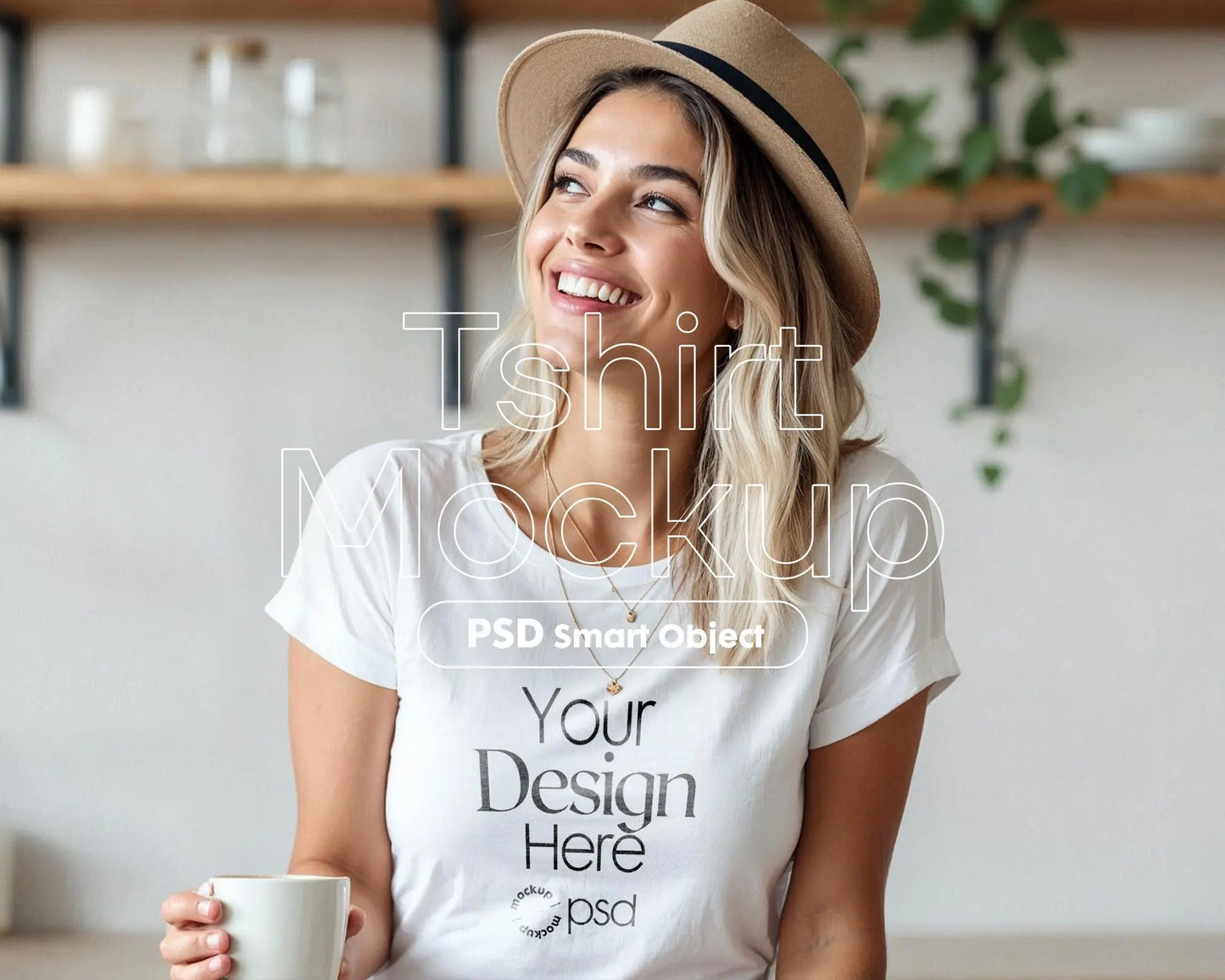 Woman White T-Shirt Mockup PSD | Gildan 64000 & Bella Canvas 3001 Print on Demand Tee Mockups for Designers, Boho Style Tshirt