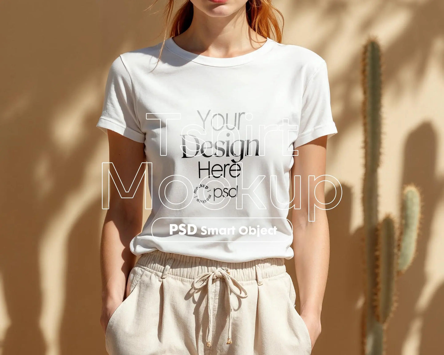 Woman White T-Shirt Mockup PSD | Gildan 64000 & Bella Canvas 3001 Print on Demand Tee Mockups for Designers, Boho Style Tshirt