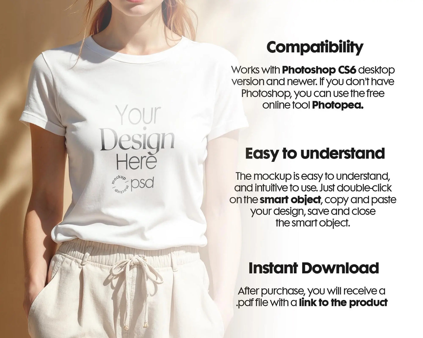 Woman White T-Shirt Mockup PSD | Gildan 64000 & Bella Canvas 3001 Print on Demand Tee Mockups for Designers, Boho Style Tshirt