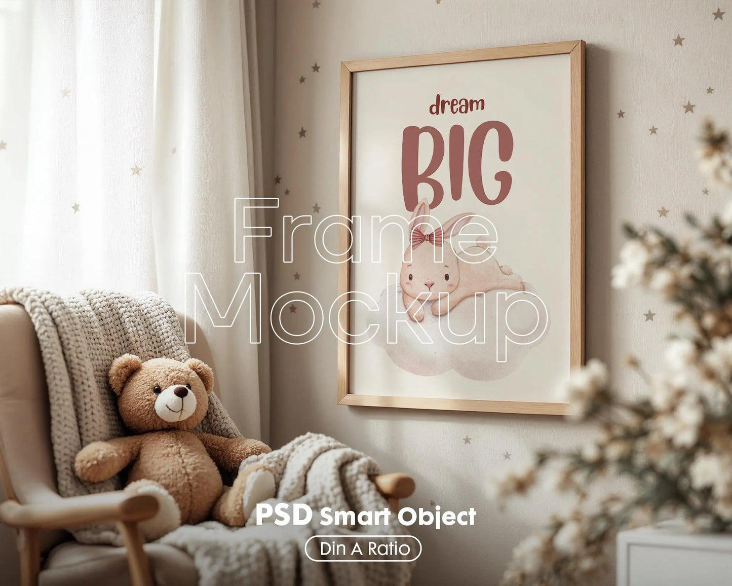 Frame Nursery Mockup in Home Interior PSD | Nursery Frame Mockup Frames | Nursery Wall Poster | Poster Shop Mockup