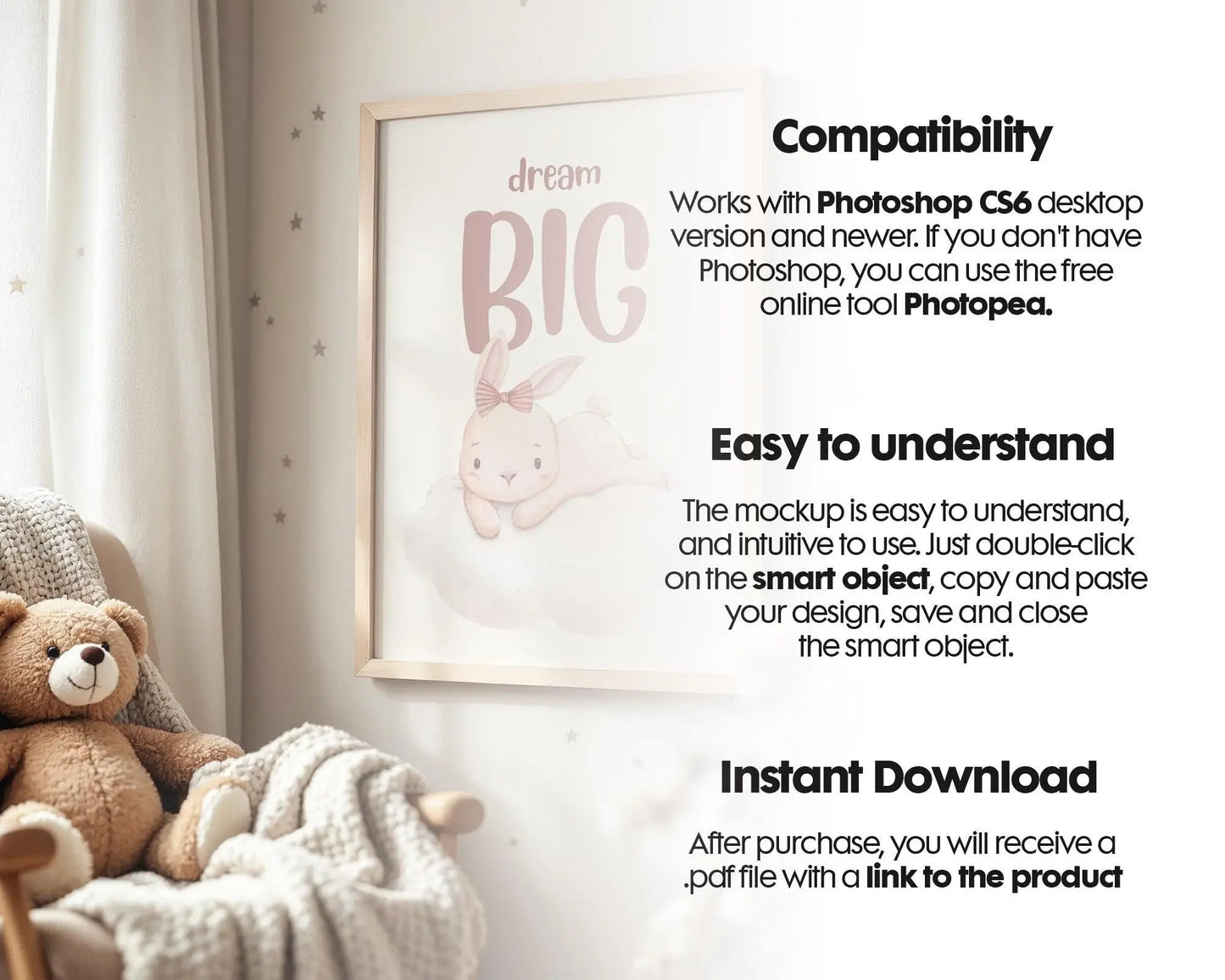 Frame Nursery Mockup in Home Interior PSD | Nursery Frame Mockup Frames | Nursery Wall Poster | Poster Shop Mockup