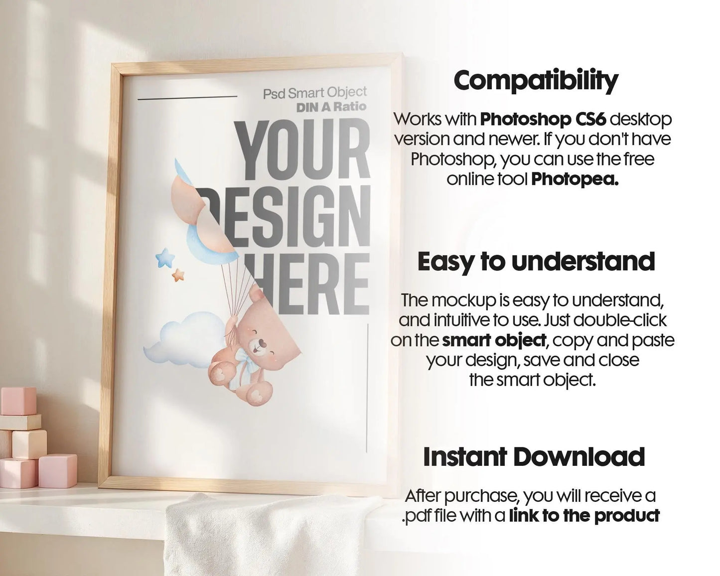 Frame Nursery Mockup in Home Interior PSD | Nursery Frame Mockup Frames | Nursery Wall Poster | Poster Shop Mockup