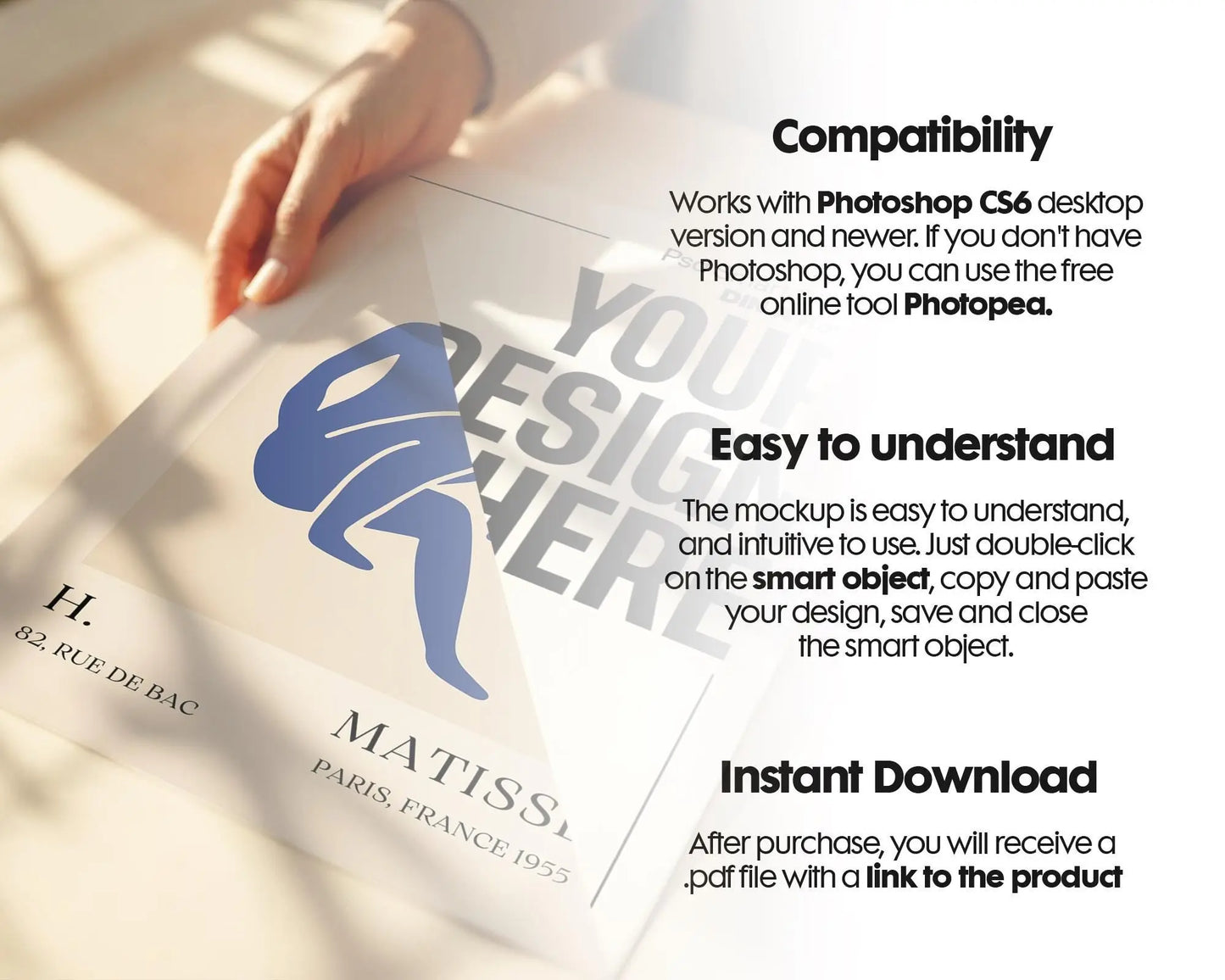 Poster Mockup with Person ISO A DIN Ratio | Minimal Modern PSD Photoshop & Photopea Template