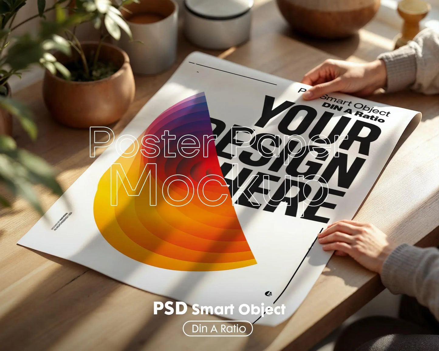 Poster Mockup with Person ISO A DIN Ratio | Minimal Modern PSD Photoshop & Photopea Template