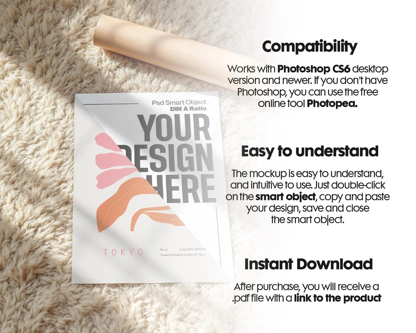 Vertical Poster Paper Mockup PSD with Smart Object | Din A Ratio Photoshop Template for Wall Art & Prints