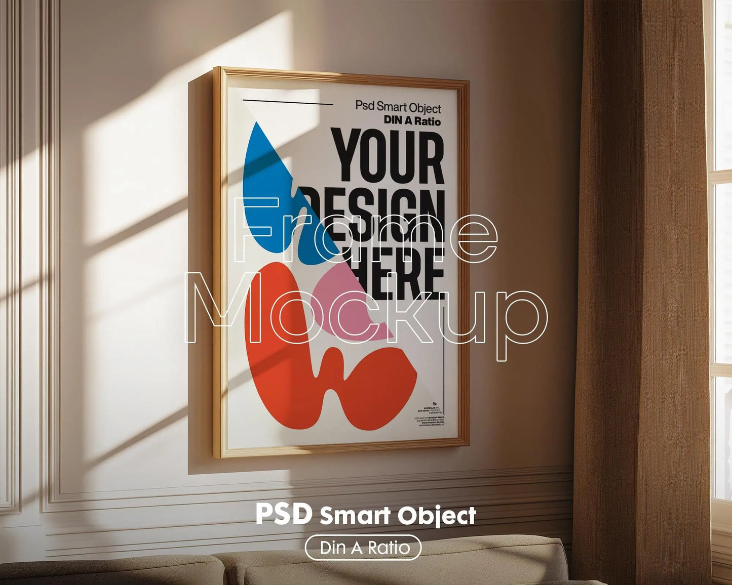 Blank Wooden Poster Frame Mockup, Minimalist Frame Mockup for Digital Download, Posters and Artwork Smart Object Instant Download