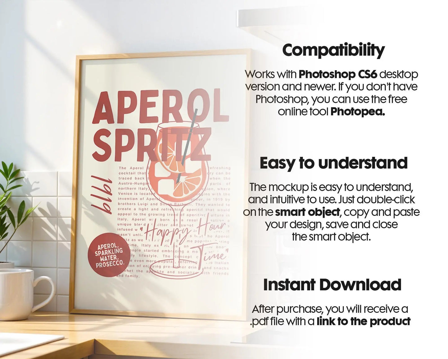 Kitchen Frame Mockup | DIN A Artwork Mockup Frames | Aesthetic Interior Vertical Wood Frame Mockup | Poster Mockup Templete PSD
