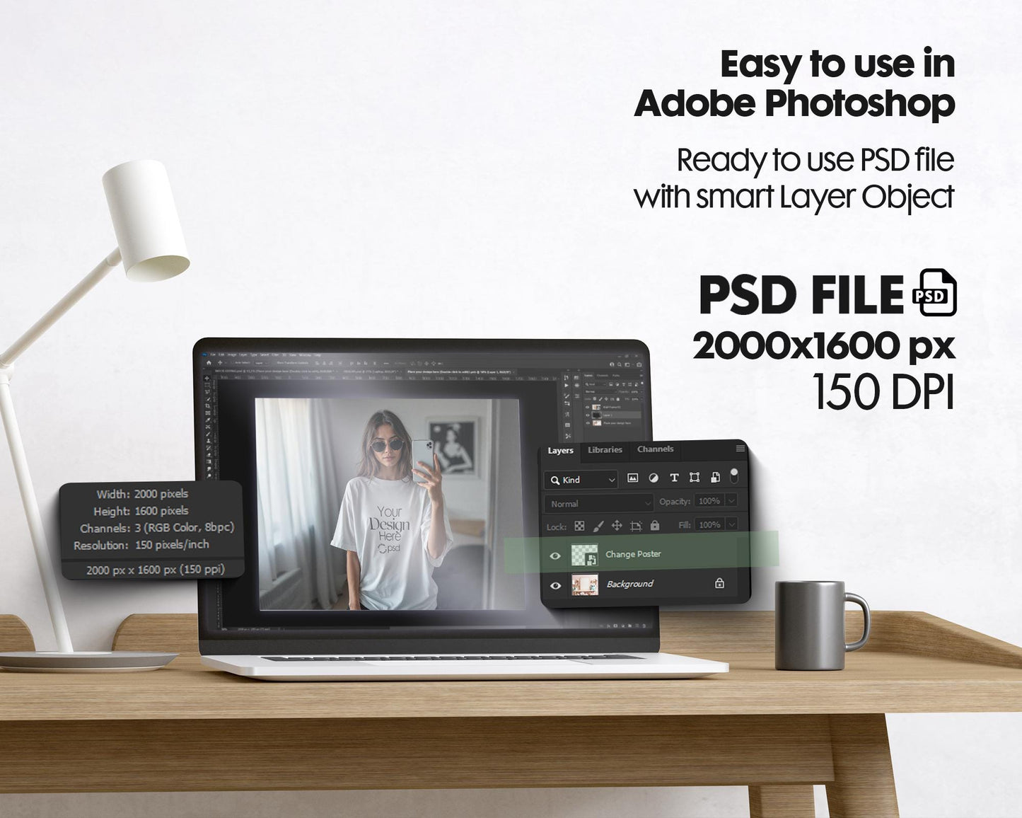 Bella Canvas 3001 White Shirt Mockup PSD - Oversized T-Shirt Model for Design Preview & High-Quality Display