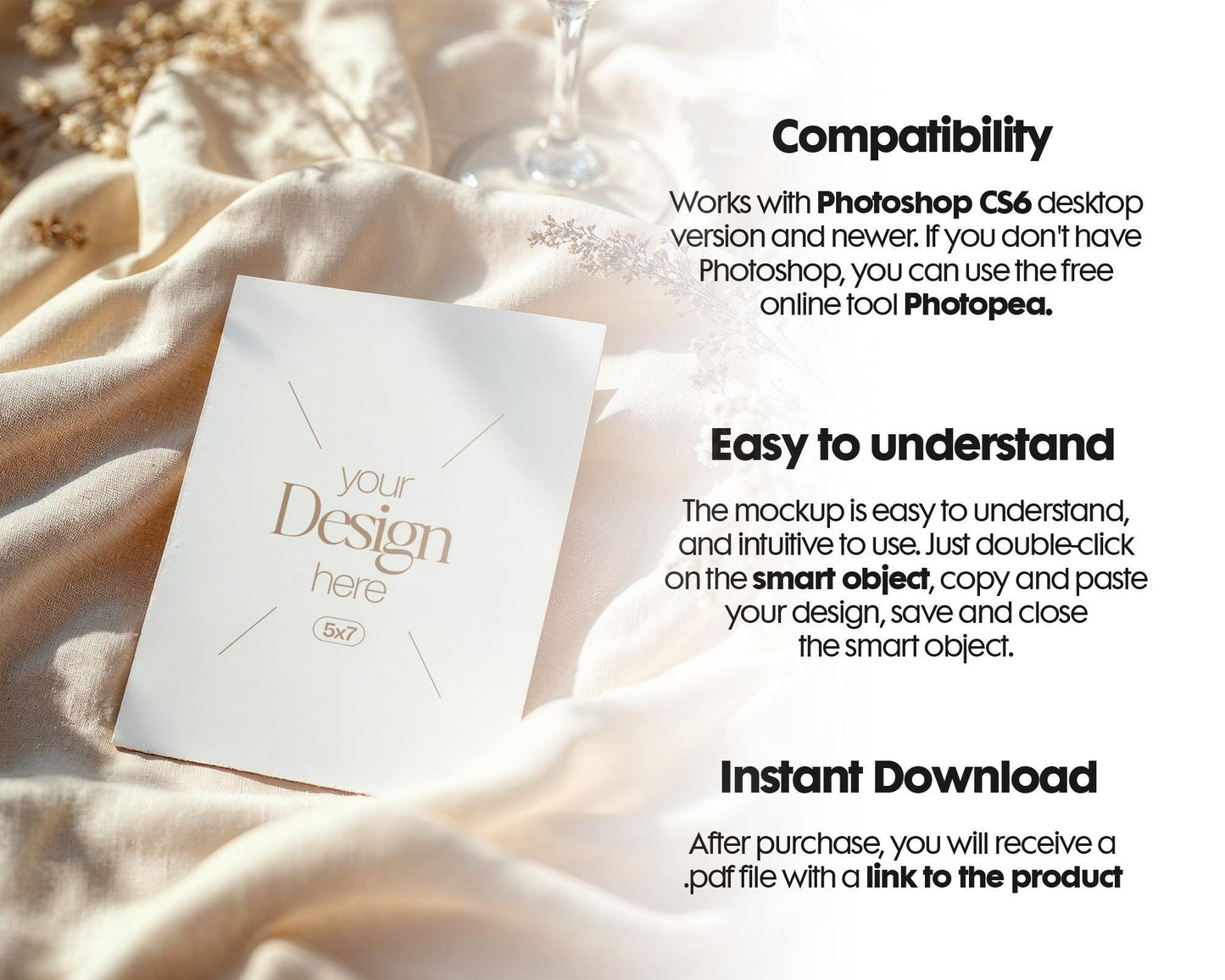 5x7 Card Mockup PSD | Minimalist White Stationery Mockup for Wedding, Baby Shower & Invitation Cards, Editable Smart Object Template