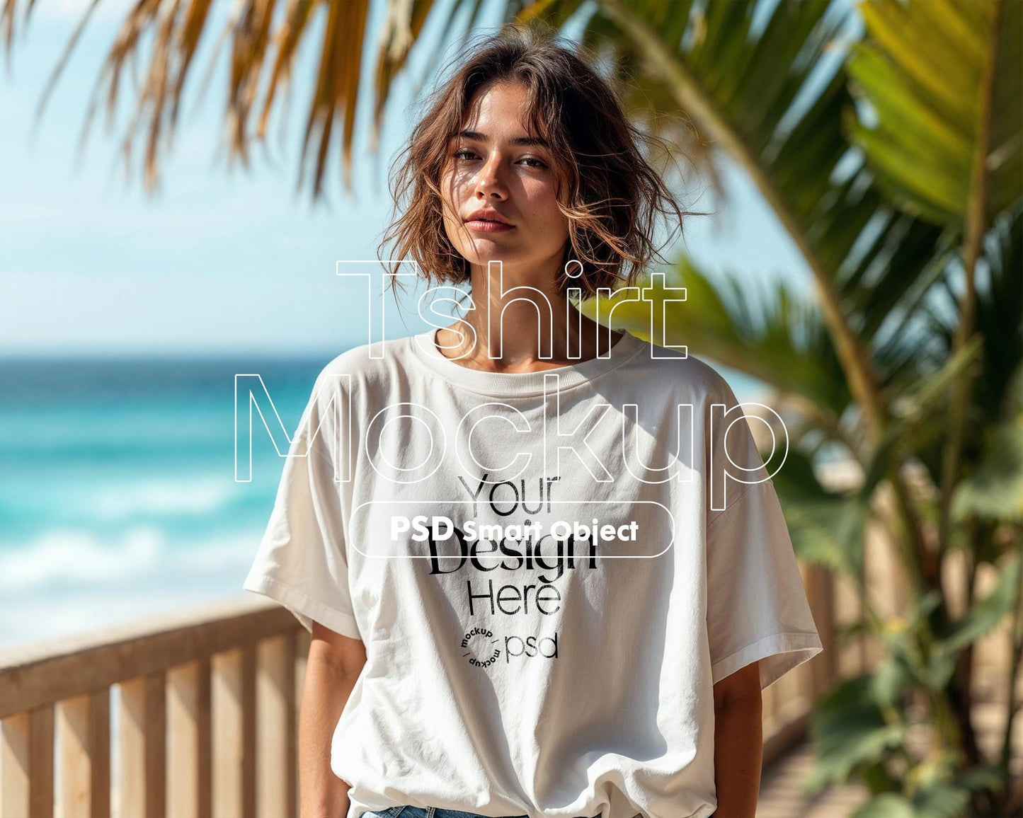 Bella Canvas 3001 White Shirt Mockup PSD - Summer T-Shirt Model Mockup for Design Preview & High-Quality Display
