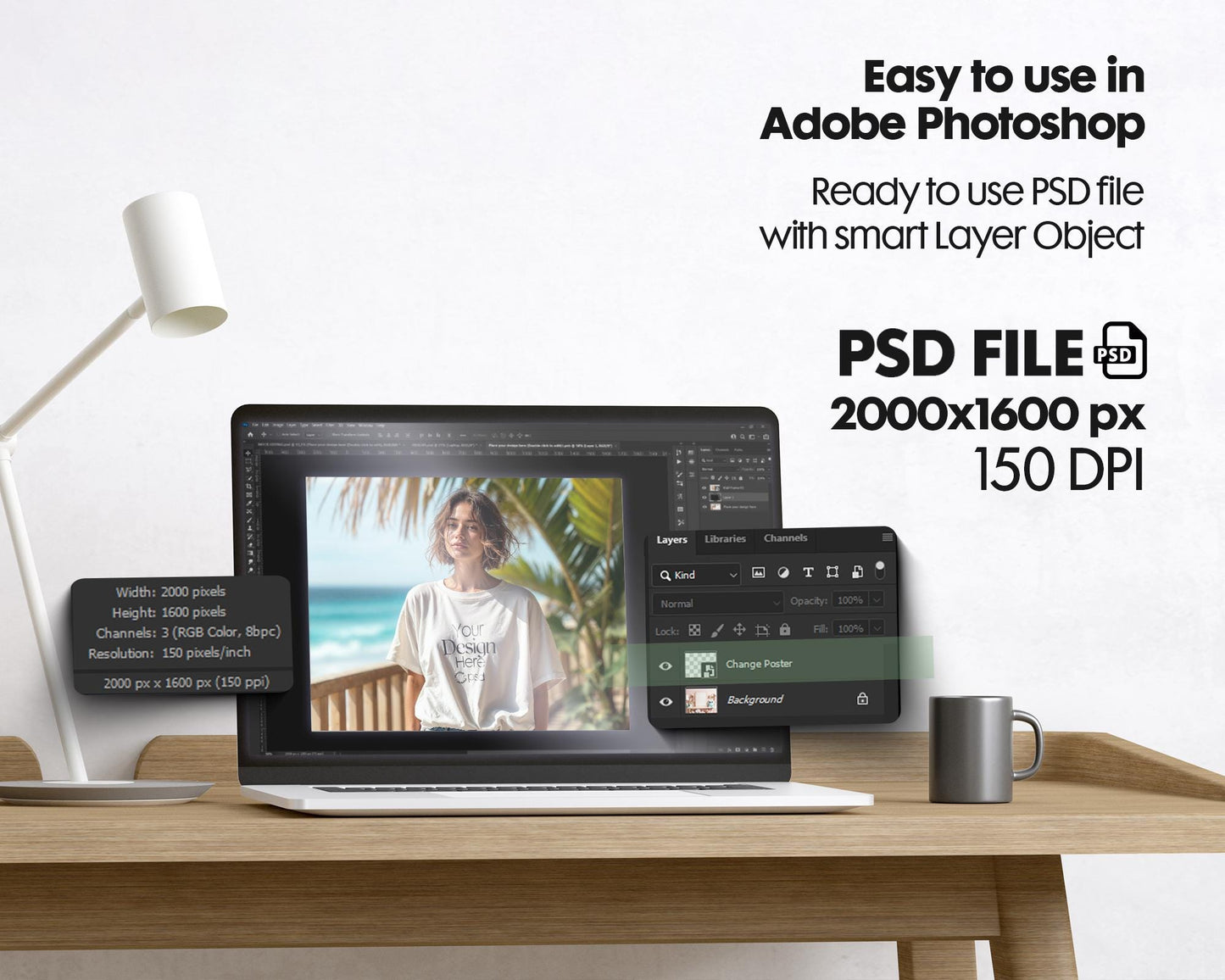 Bella Canvas 3001 White Shirt Mockup PSD - Summer T-Shirt Model Mockup for Design Preview & High-Quality Display