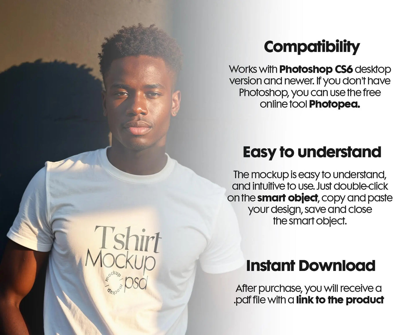 Male Model White T-Shirt Mockup PSD, Gildan & Bella Canvas 3001, African Model Tee Template for Custom Apparel Design