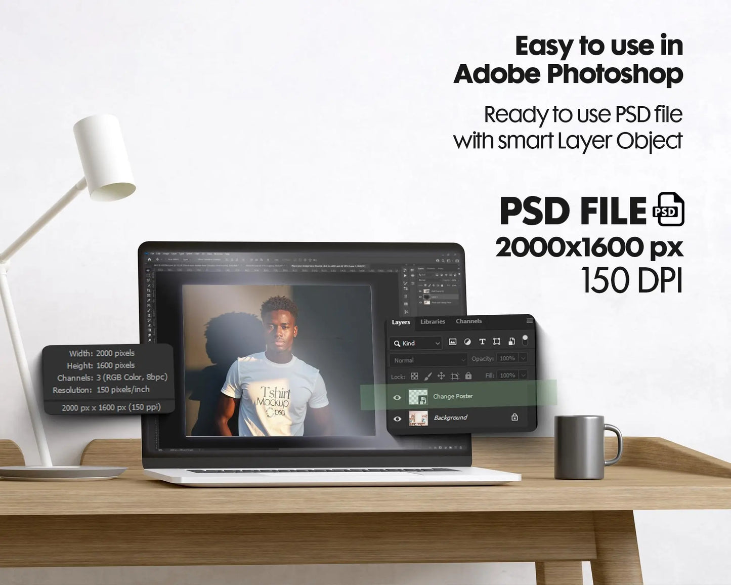 Male Model White T-Shirt Mockup PSD, Gildan & Bella Canvas 3001, African Model Tee Template for Custom Apparel Design