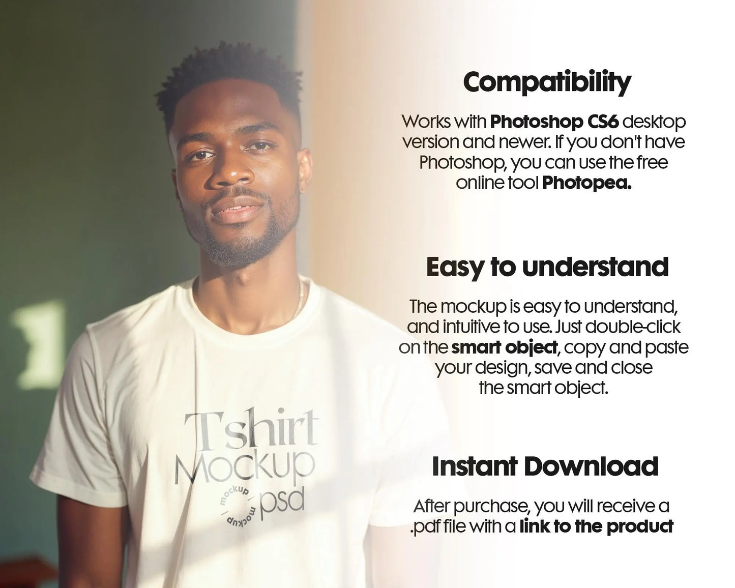 Male Model White T-Shirt Mockup PSD, Gildan & Bella Canvas 3001, African Model Tee Template for Custom Apparel Design