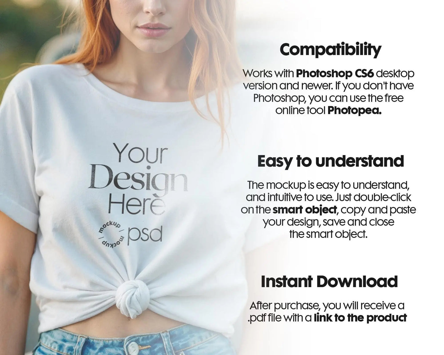Woman White T-Shirt Mockup PSD | Gildan 64000 & Bella Canvas 3001 Print on Demand Tee Mockups for Designers, Boho Style Tshirt