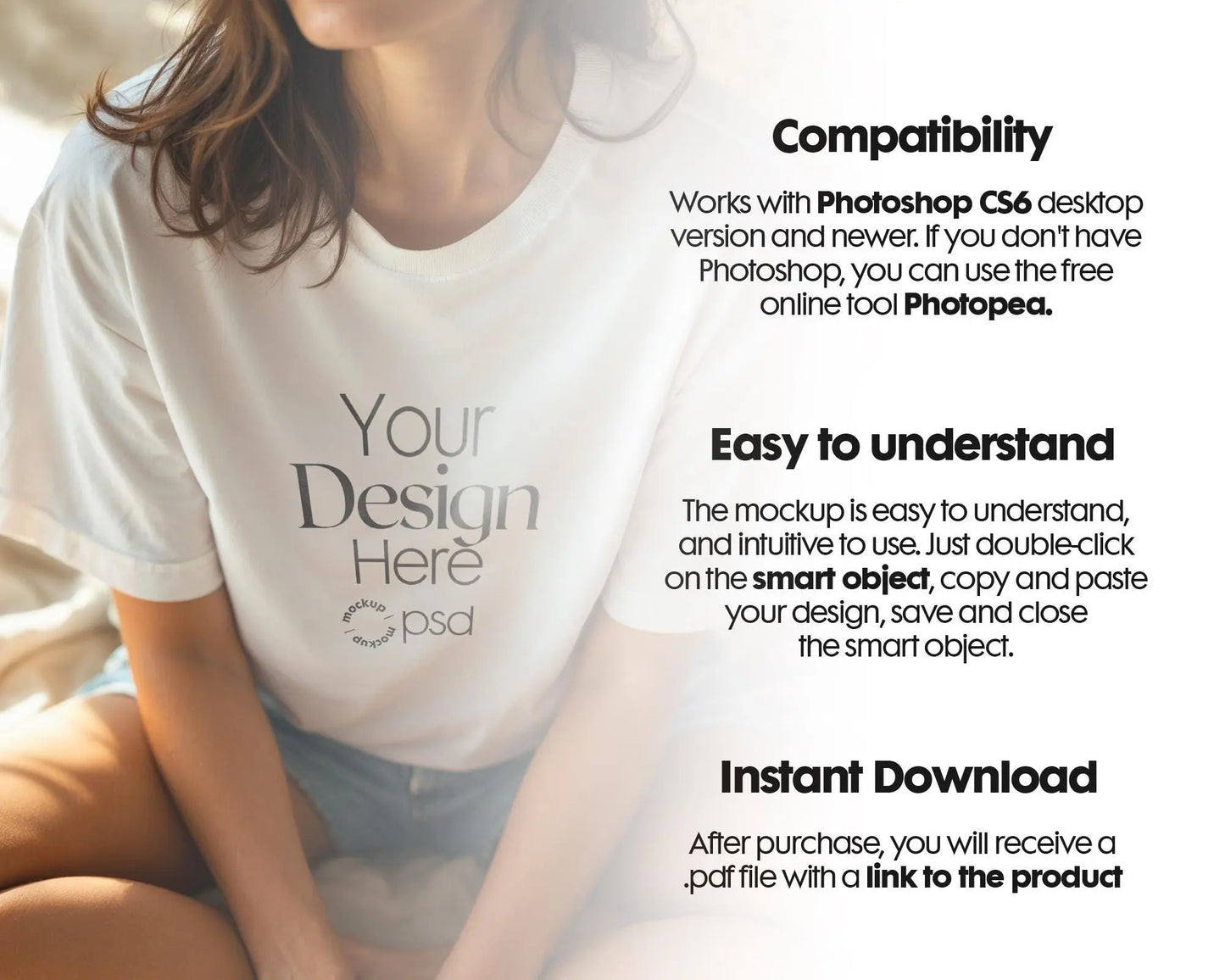 Woman White T-Shirt Mockup PSD | Gildan 64000 & Bella Canvas 3001 Print on Demand Tee Mockups for Designers, Boho Style Tshirt