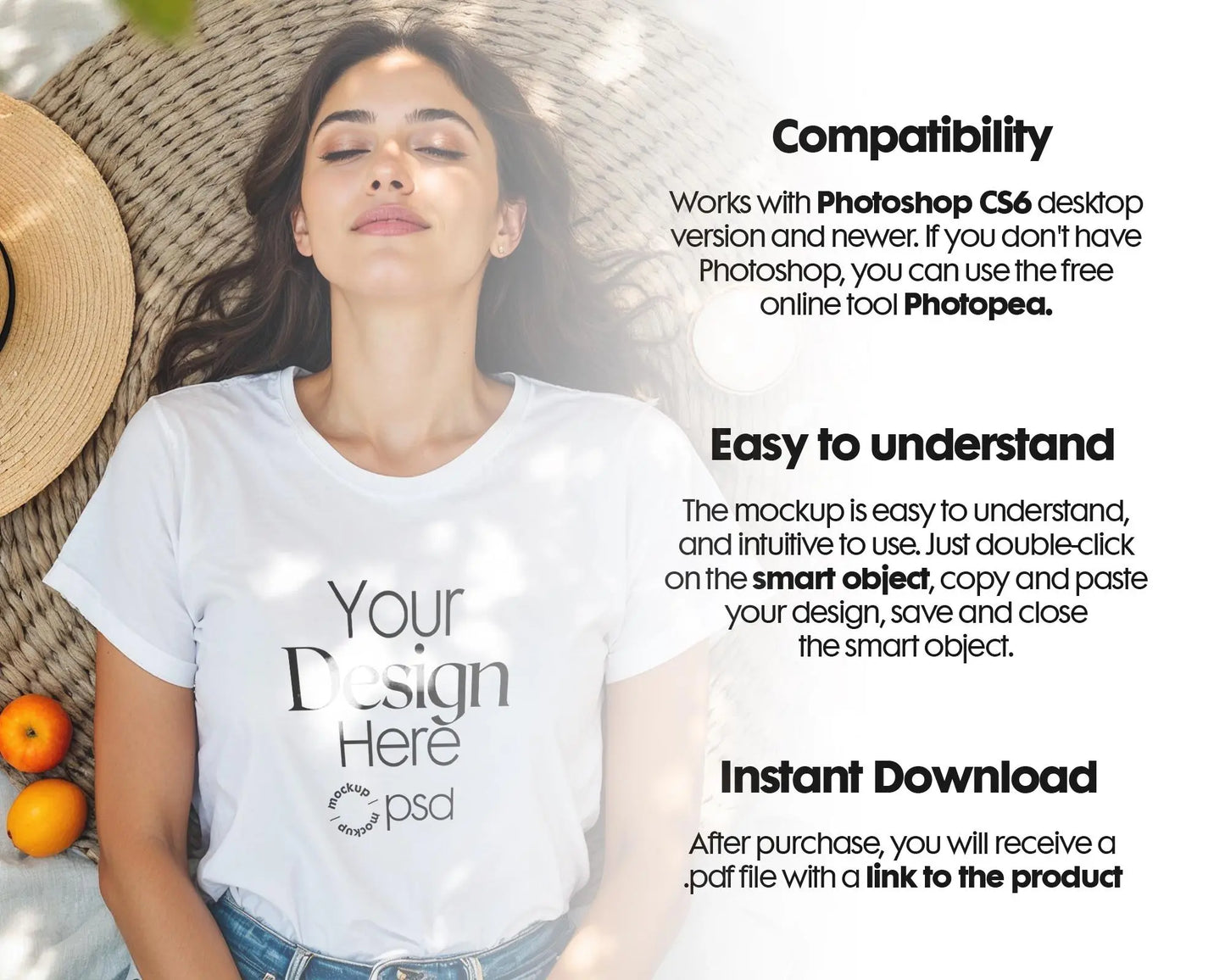 Woman White T-Shirt Mockup PSD | Gildan 64000 & Bella Canvas 3001 Print on Demand Tee Mockups for Designers, Boho Style Tshirt