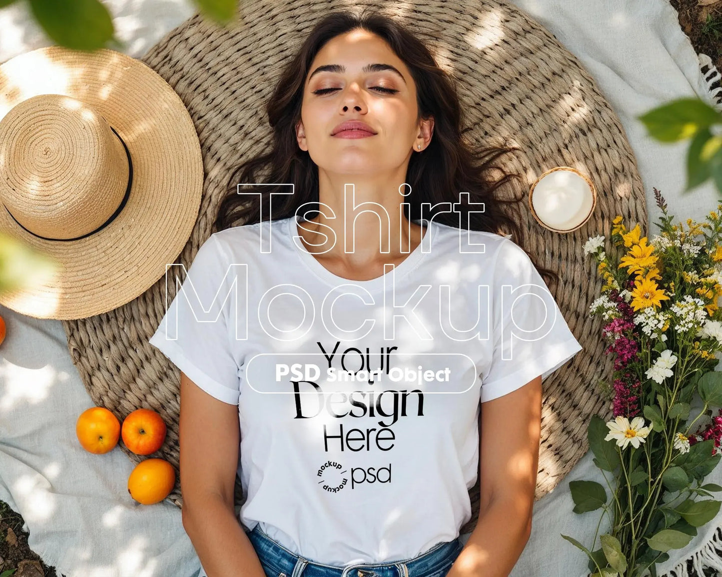 Woman White T-Shirt Mockup PSD | Gildan 64000 & Bella Canvas 3001 Print on Demand Tee Mockups for Designers, Boho Style Tshirt