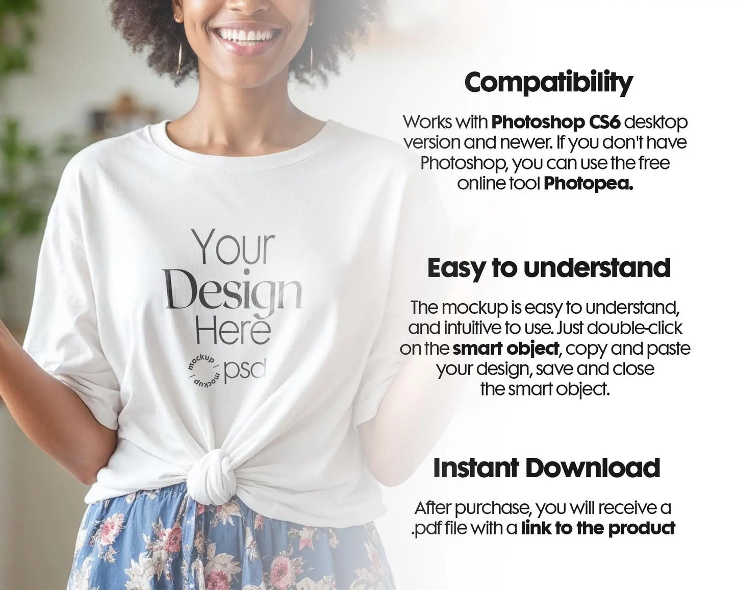 Woman White T-Shirt Mockup PSD | Gildan 64000 & Bella Canvas 3001 Print on Demand Tee Mockups for Designers, Boho Style Tshirt