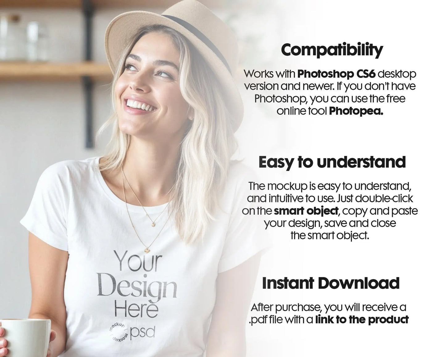 Woman White T-Shirt Mockup PSD | Gildan 64000 & Bella Canvas 3001 Print on Demand Tee Mockups for Designers, Boho Style Tshirt