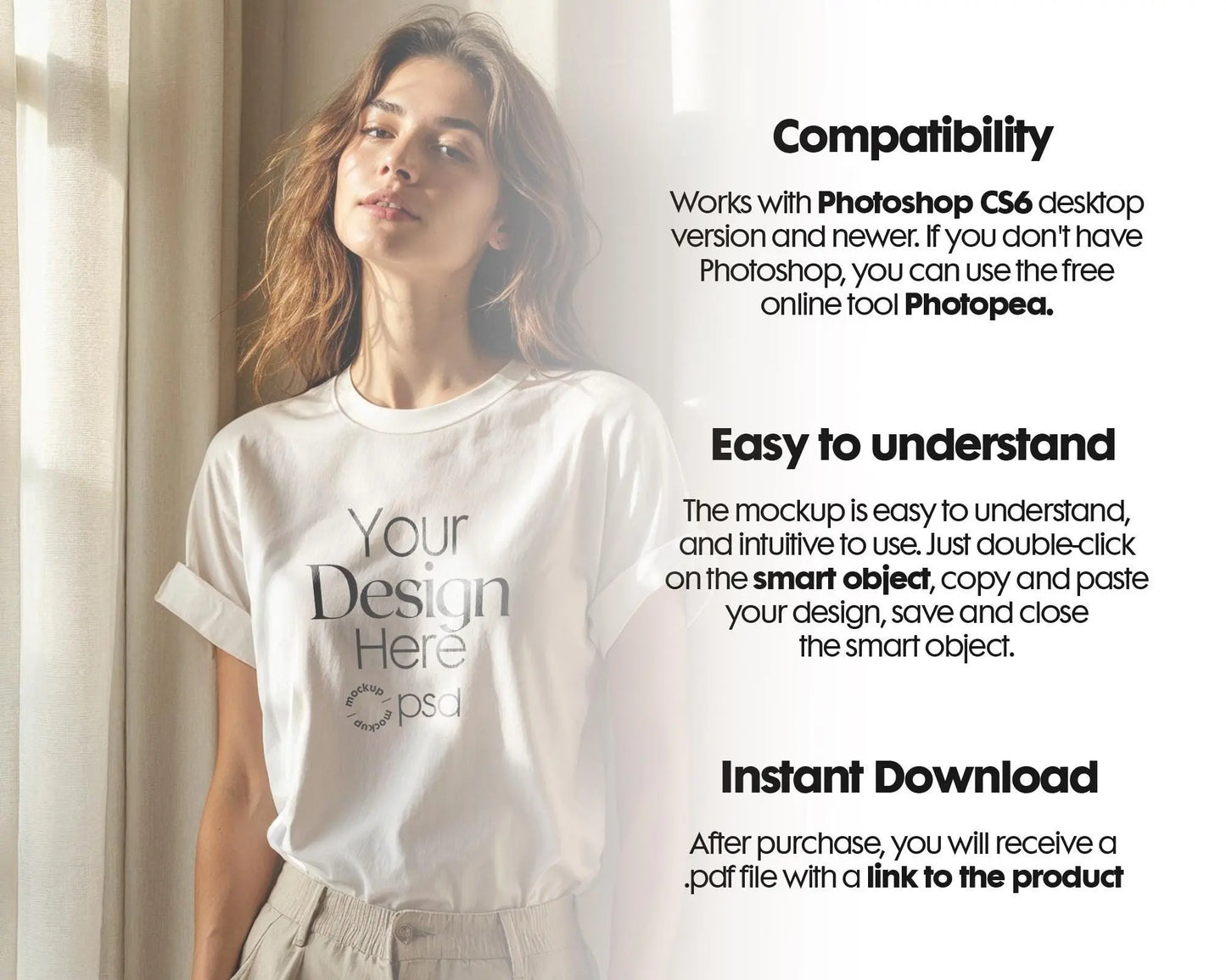 Woman White T-Shirt Mockup PSD | Gildan 64000 & Bella Canvas 3001 Print on Demand Tee Mockups for Designers, Boho Style Tshirt